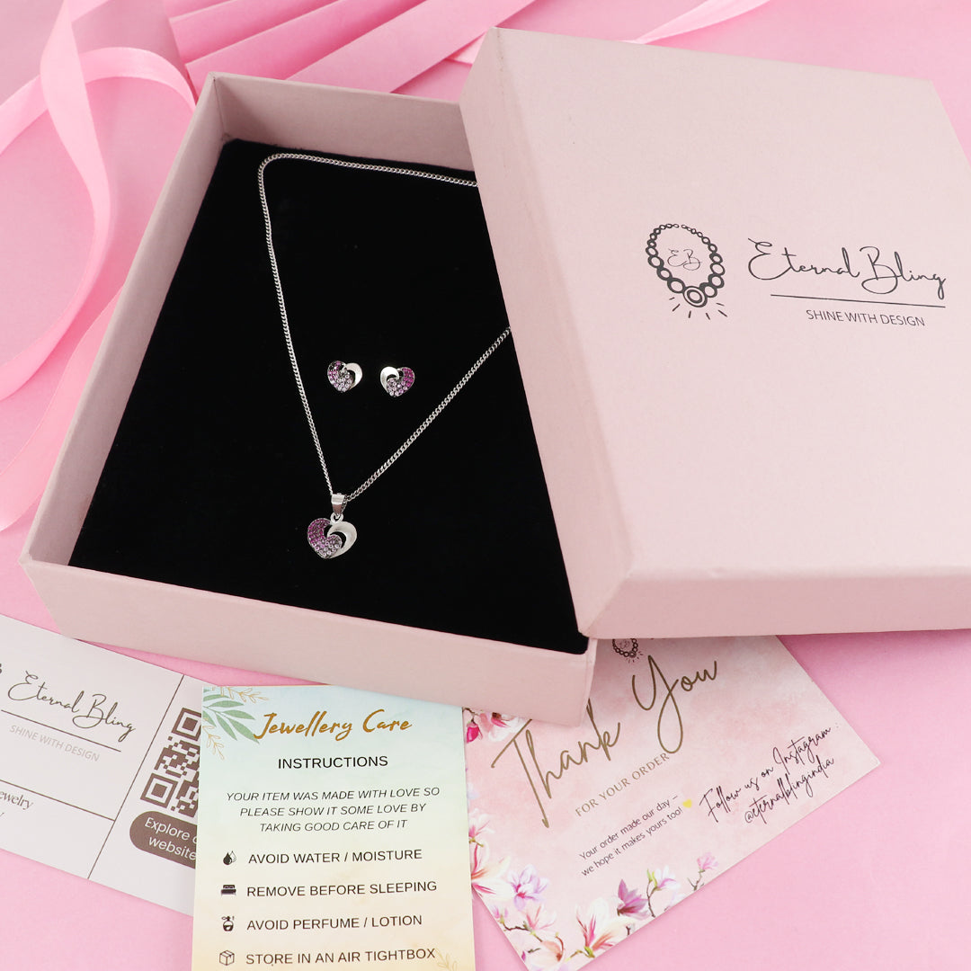Eternal Bling Sterling Silver Swaroski Small Heart Pendant Set