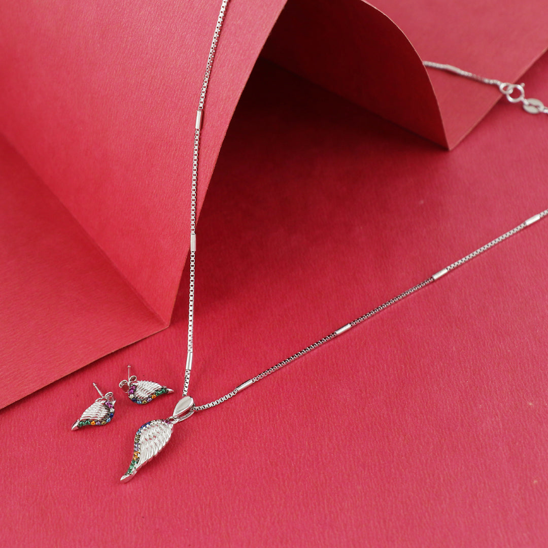 Eternal Bling Sterling Silver Swaroski Wings Pendant Set