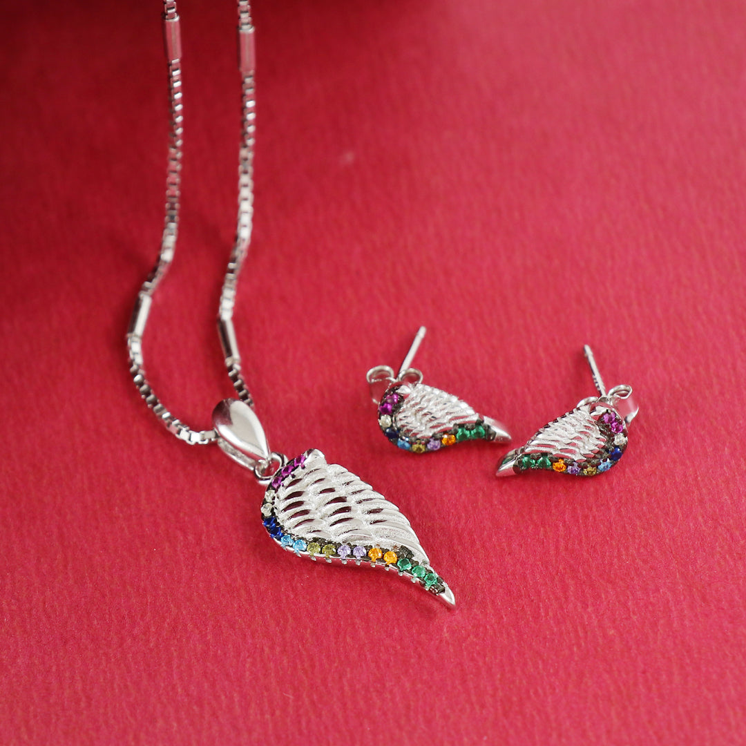 Eternal Bling Sterling Silver Swaroski Wings Pendant Set