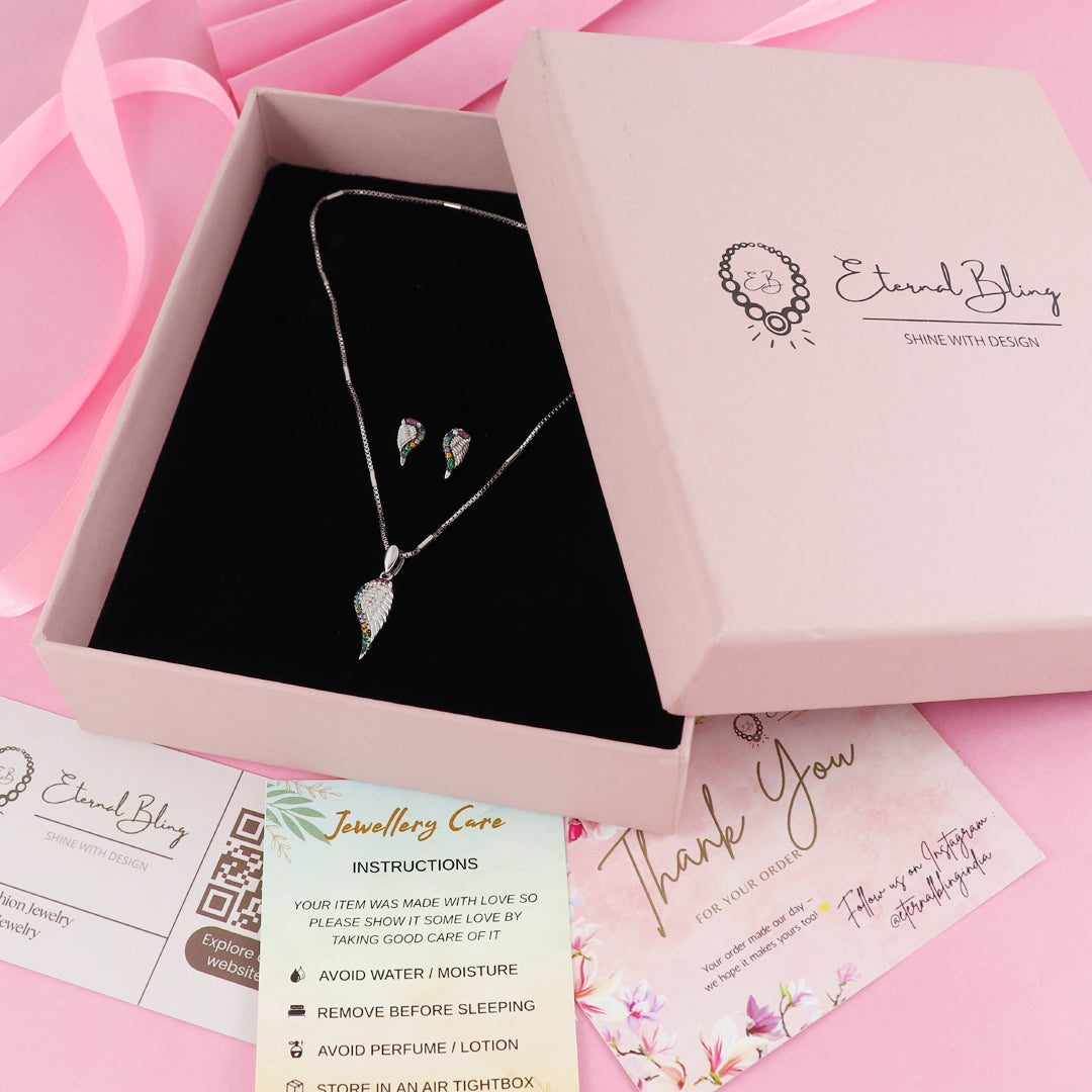 Eternal Bling Sterling Silver Swaroski Wings Pendant Set