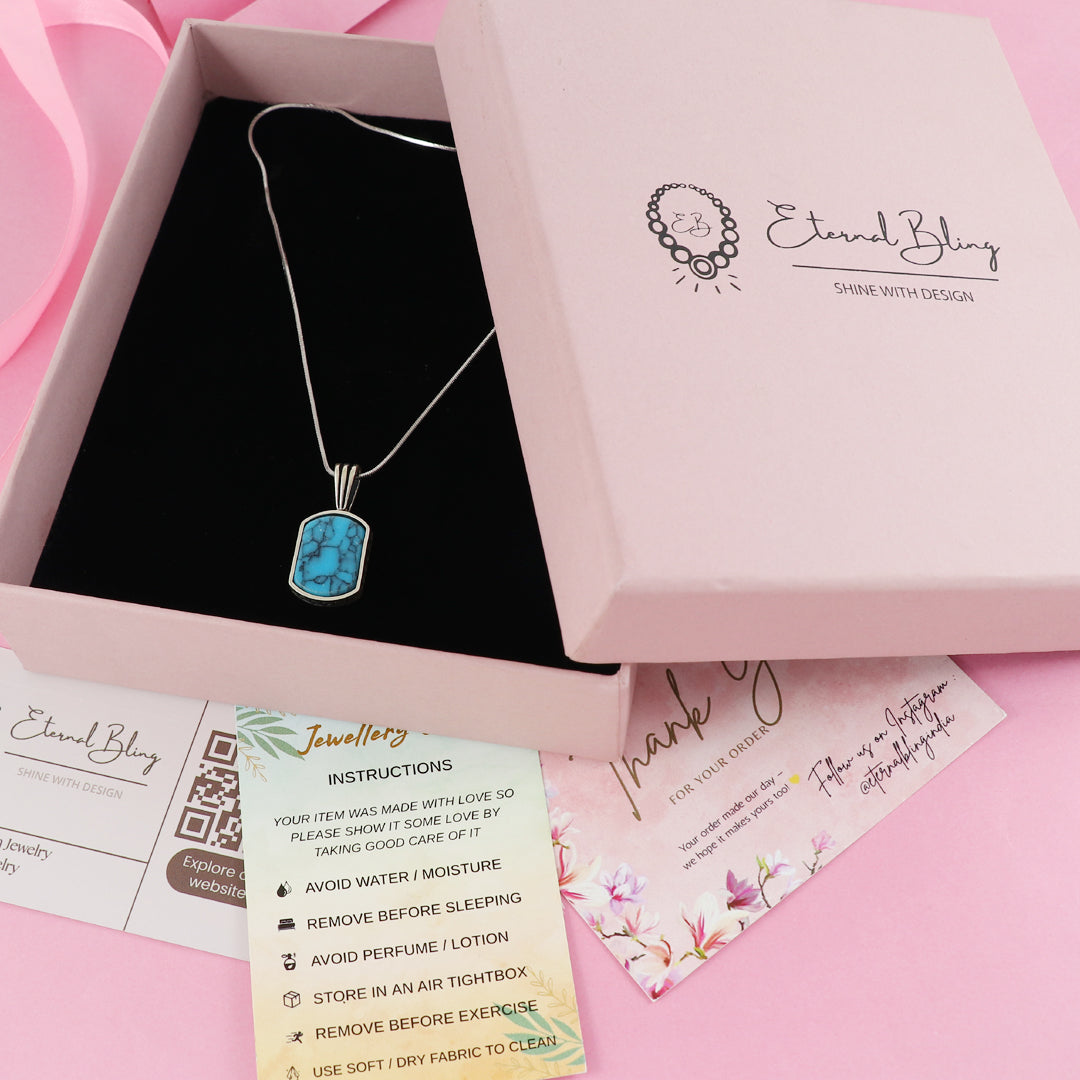 Eternal Bling Sterling Silver Blue Stone Pendant Chain