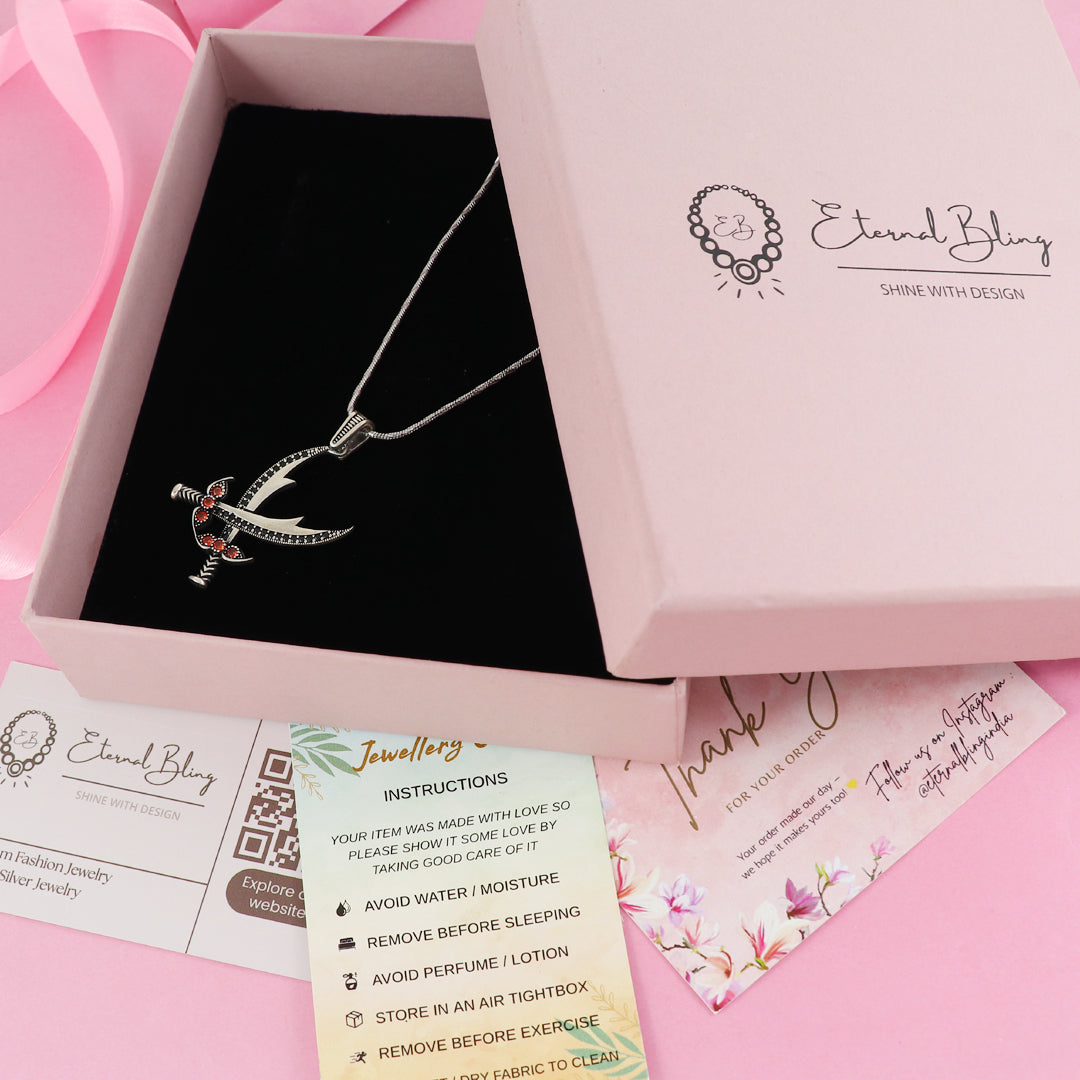 Eternal Bling Sterling Silver black sword Pendant Chain