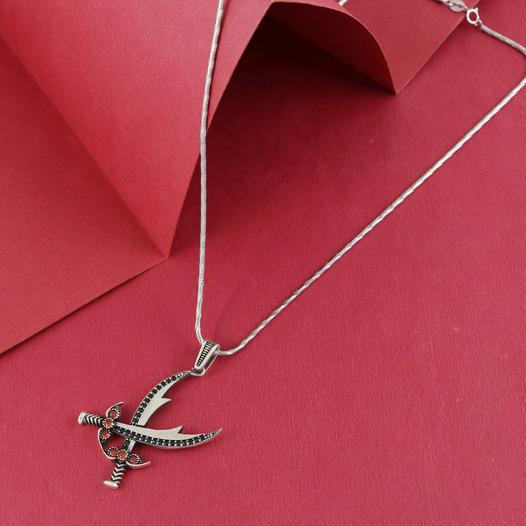Eternal Bling Sterling Silver black sword Pendant Chain