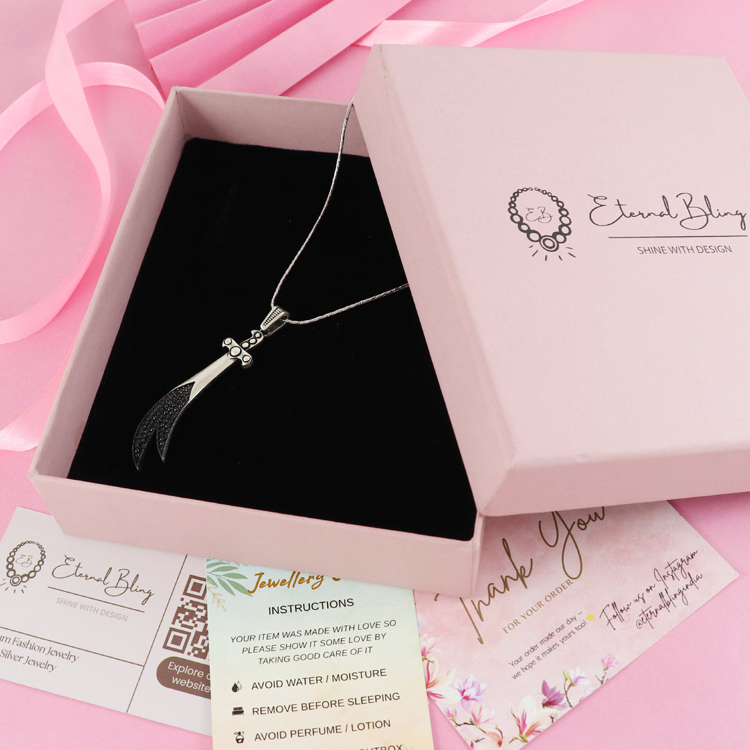 Eternal Bling Sterling Silver Double Sword Cross Pendant Chain