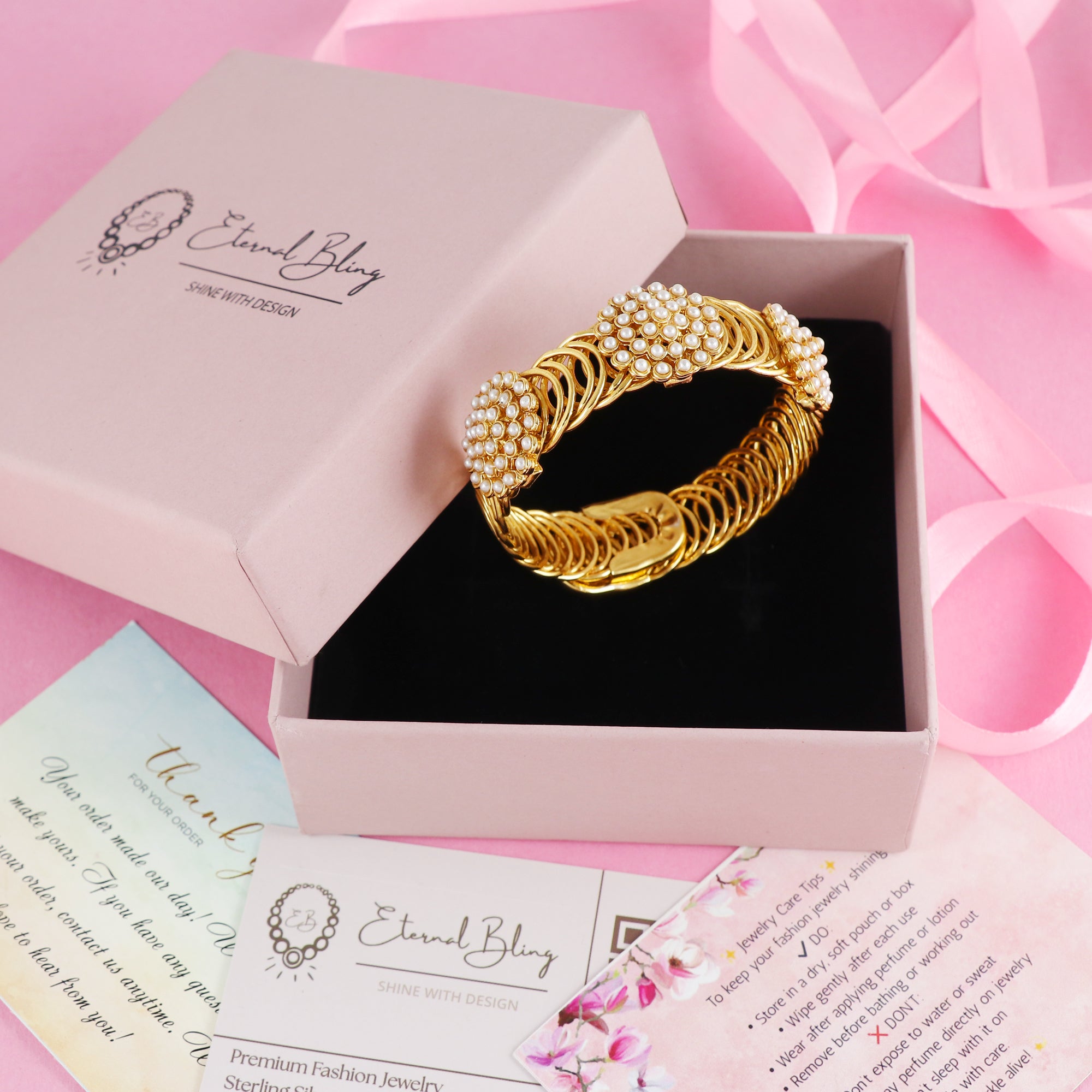 Eternal Bling Stretchable pearl Kada