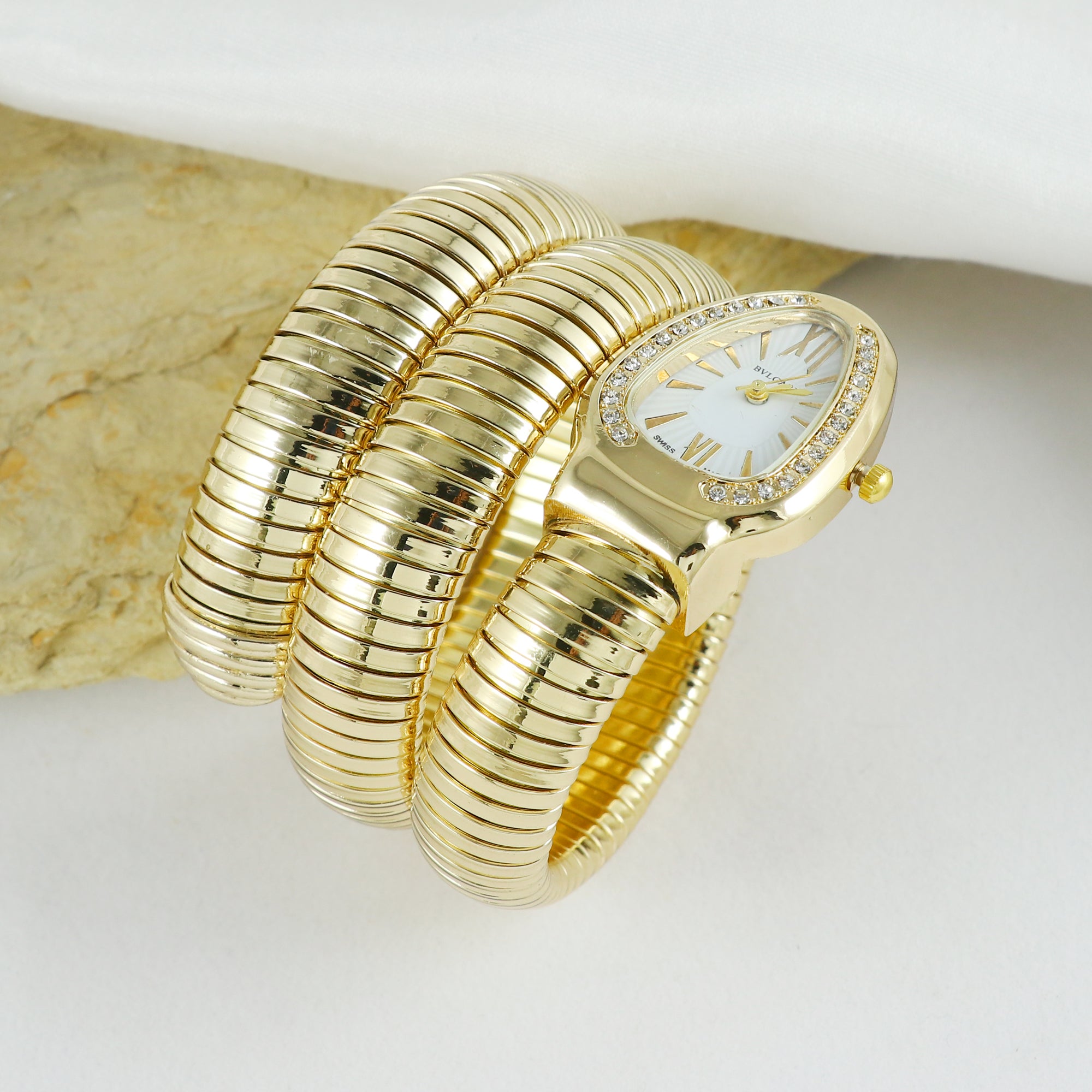 Eternal bling Bvlgari design Bracelet watch White dial