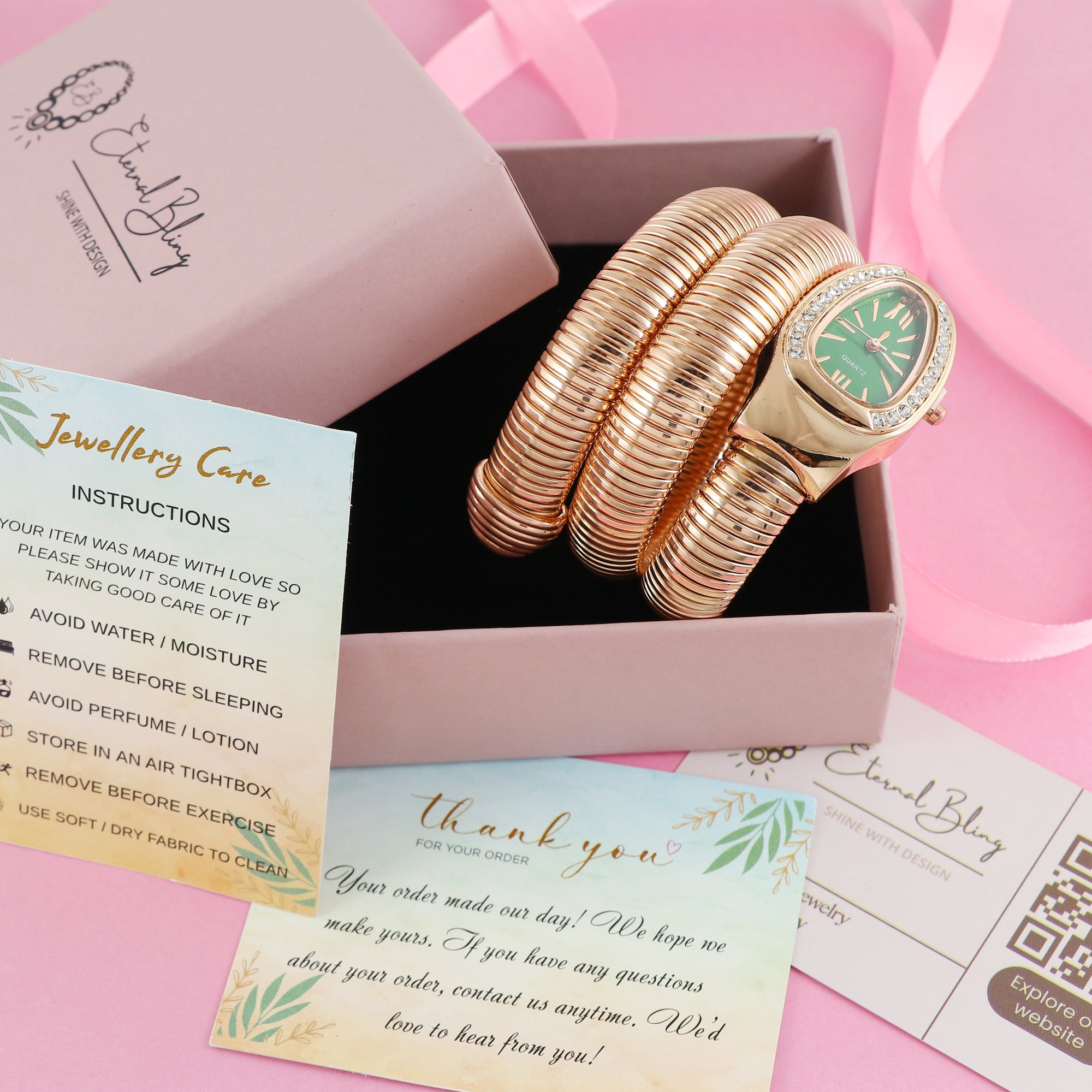 Eternal Bling Bvlgari design Bracelet watch Green dial