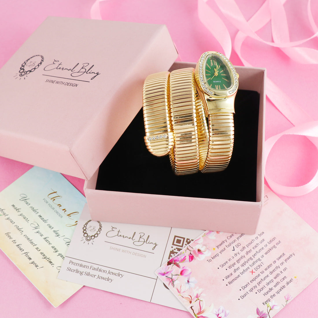 Eternal Bling Bvlgari design Bracelet watch Green dial