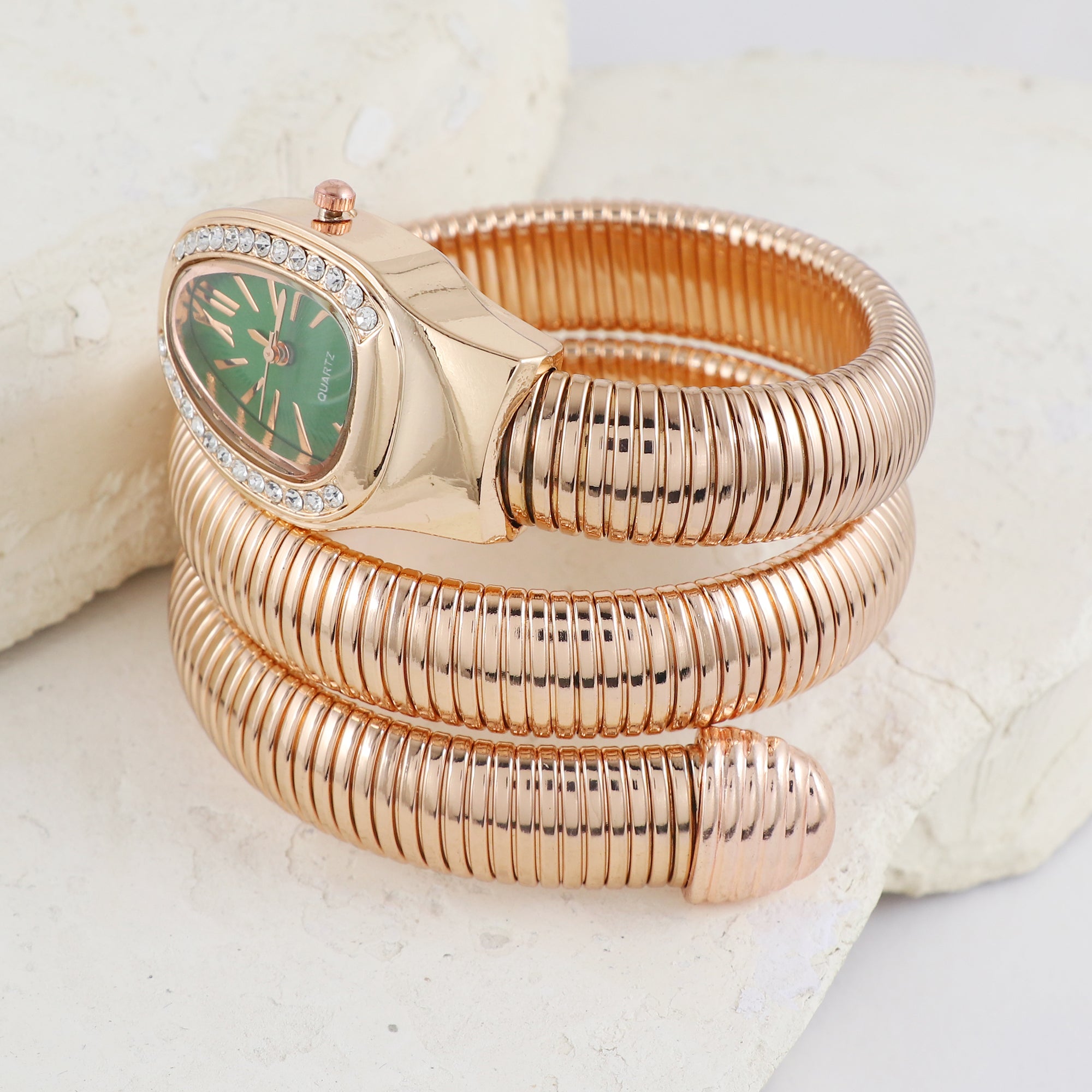 Eternal Bling Bvlgari design Bracelet watch Green dial