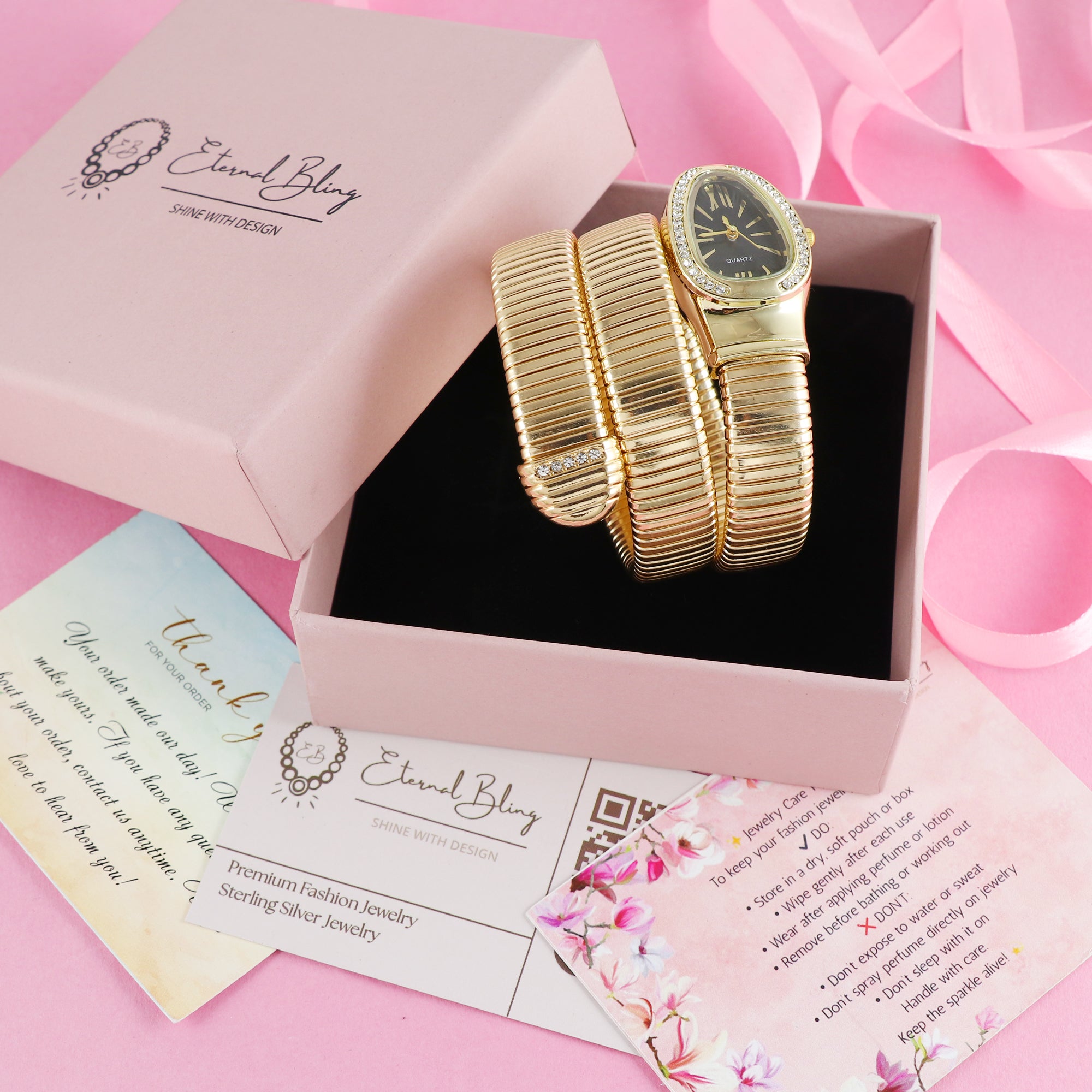 Eternal Bling Bvlgari design Bracelet watch Black dial