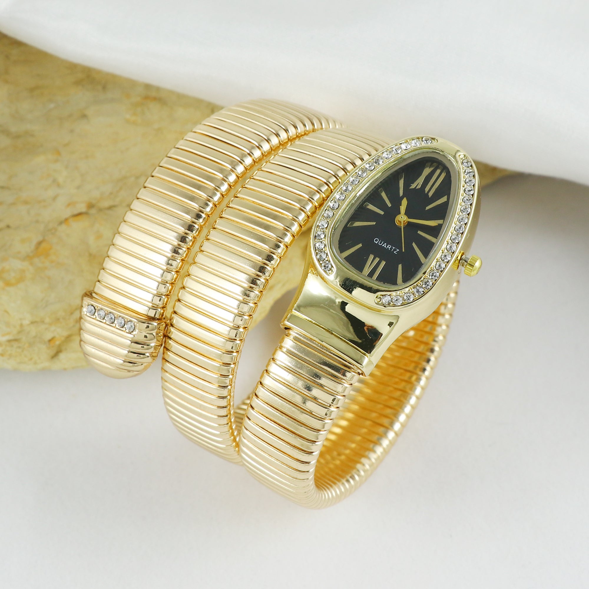 Eternal Bling Bvlgari design Bracelet watch Black dial