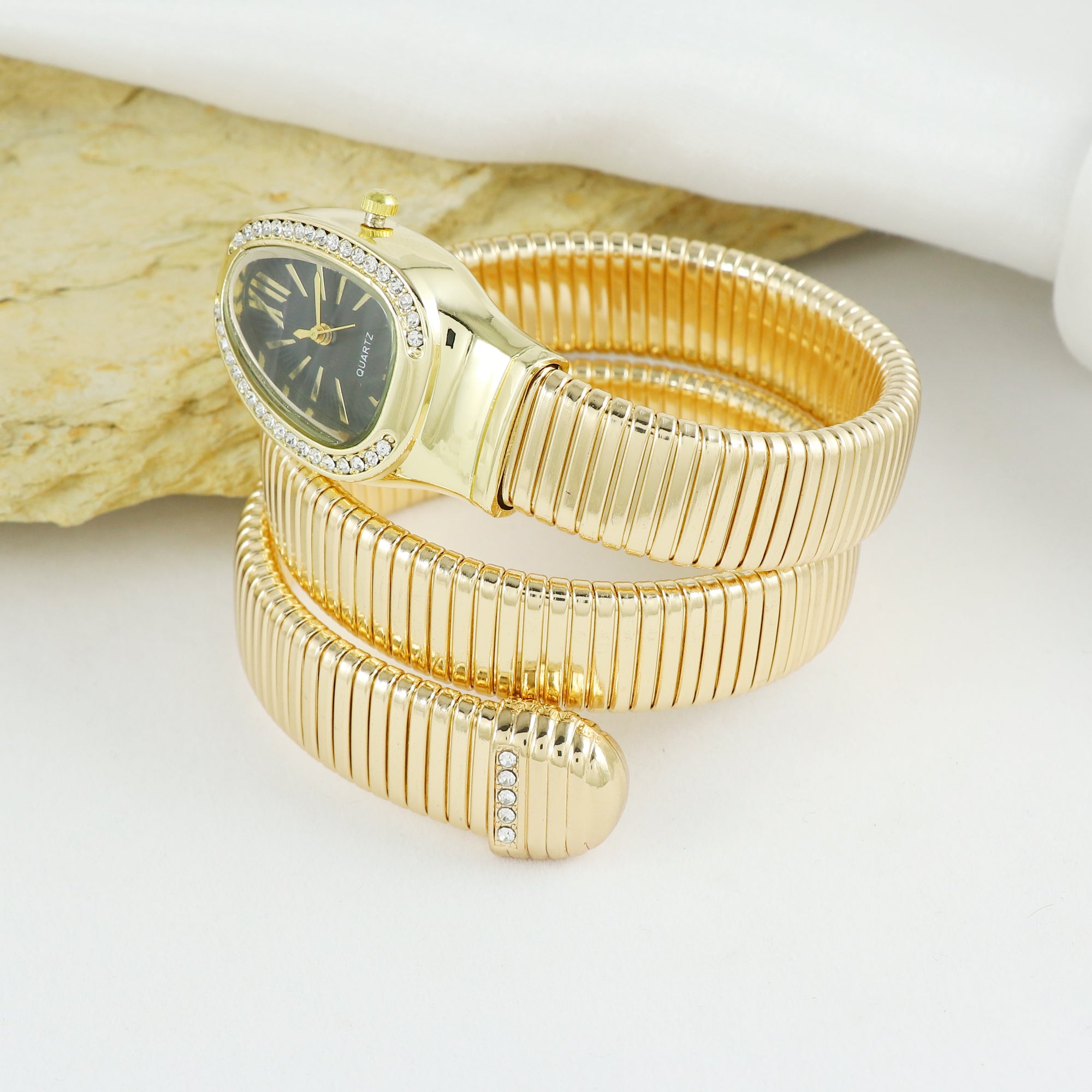 Eternal Bling Bvlgari design Bracelet watch Black dial