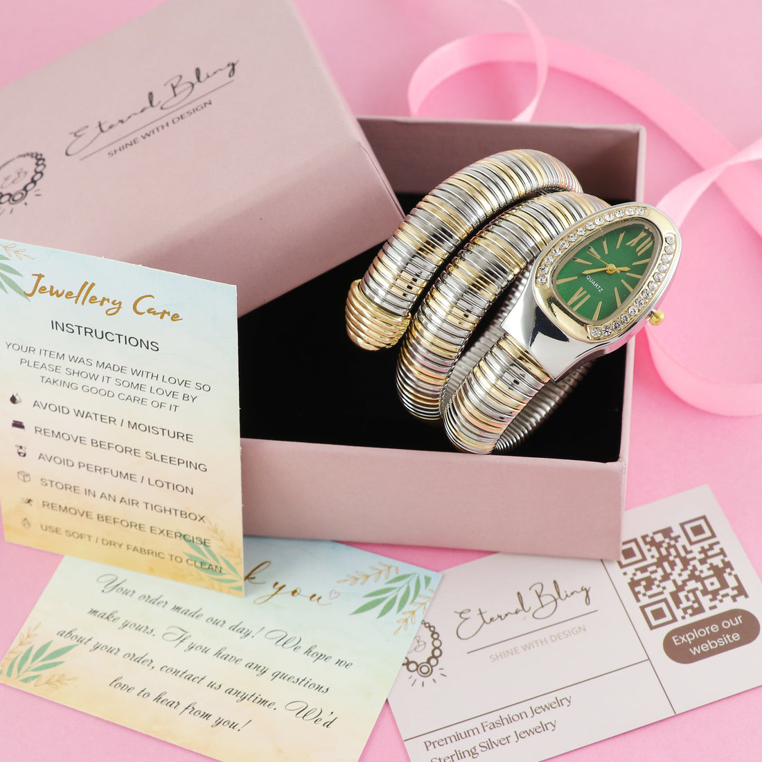 Eternal Bling Bvlgari Dual tone green dial bracelet watch