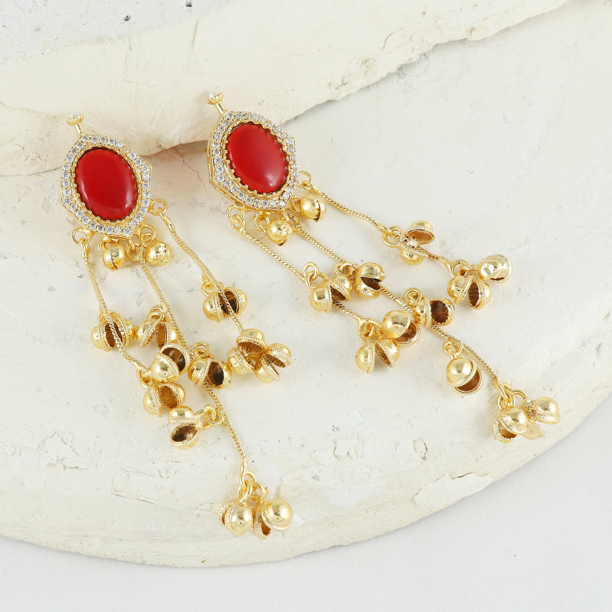 Eternal Bling Red Oval Kashmiri Earring