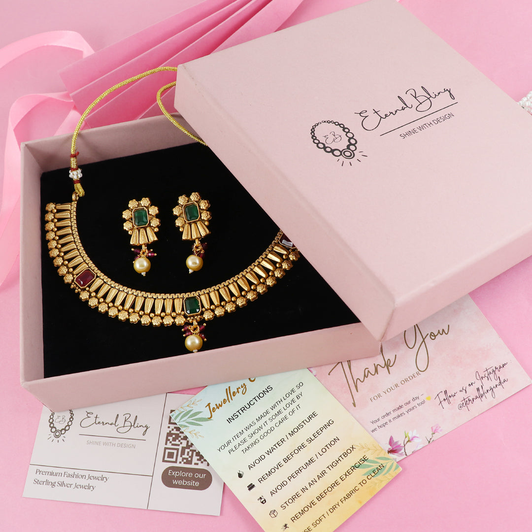 Eternal Bling Gold Traditional Necklace set