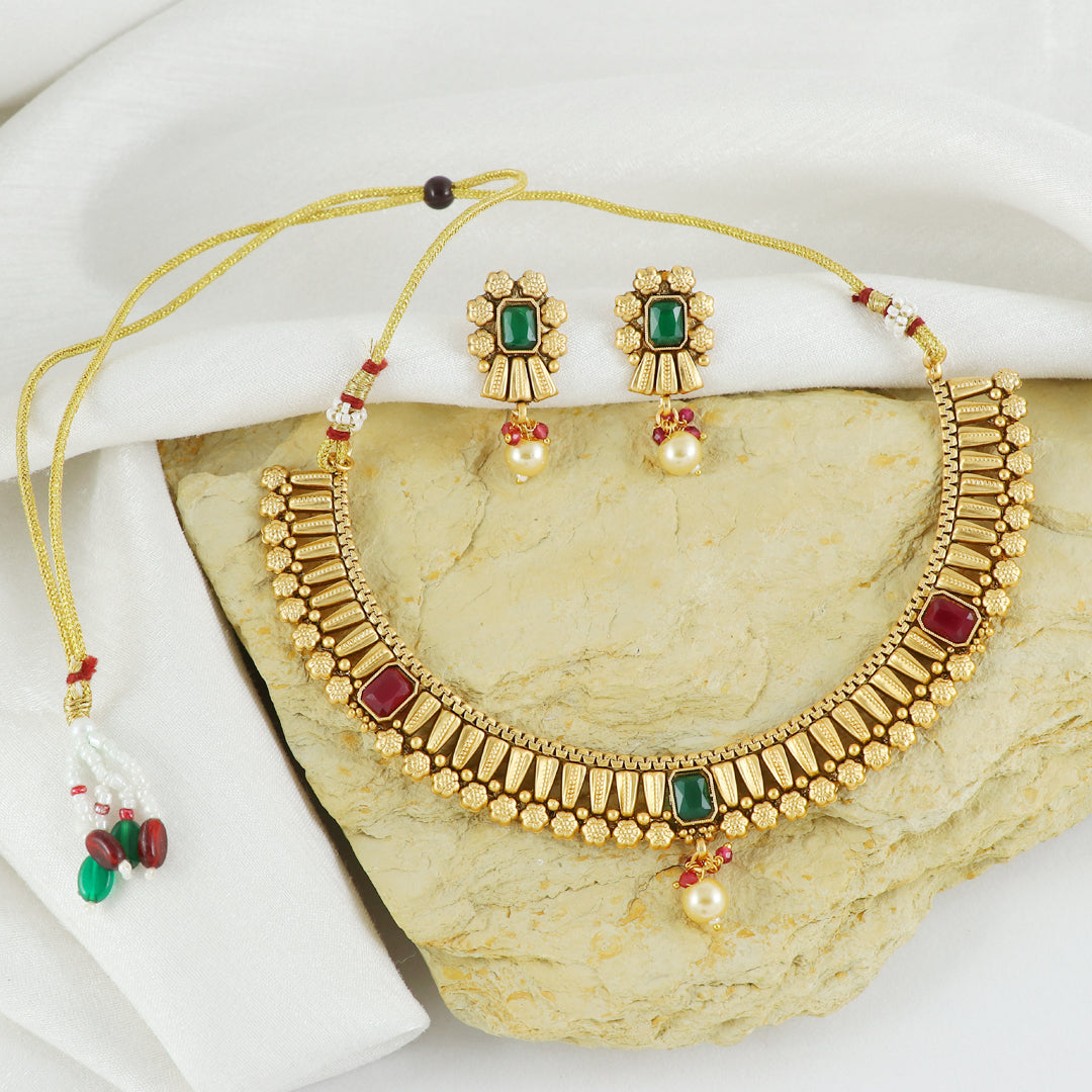Eternal Bling Gold Traditional Necklace set