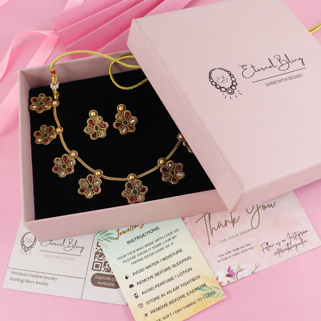 Eternal Bling Gold Traditional Necklace set