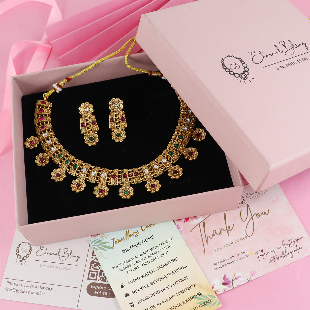 Eternal Bling Gold Traditional Necklace set