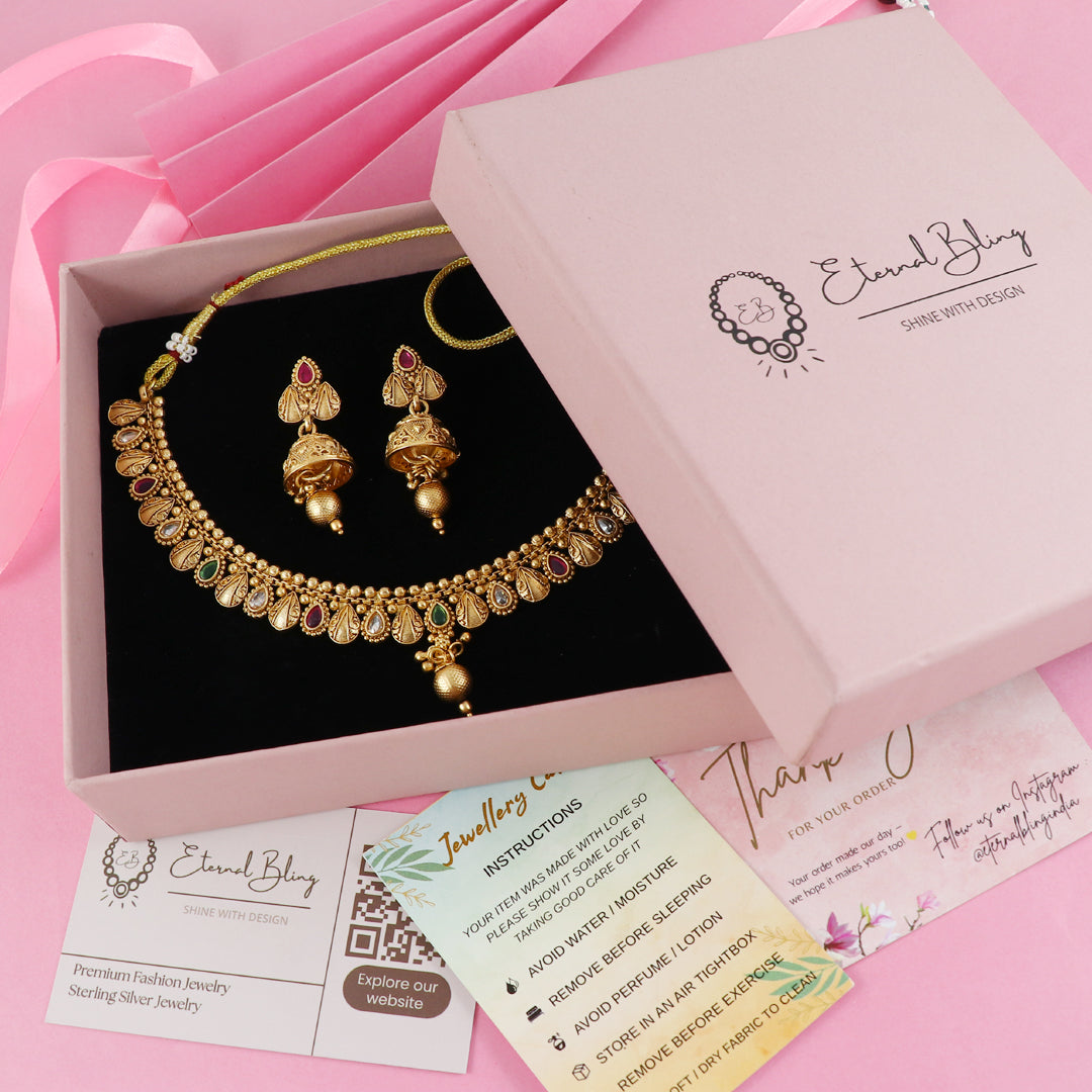 Eternal Bling Gold Traditional Necklace set