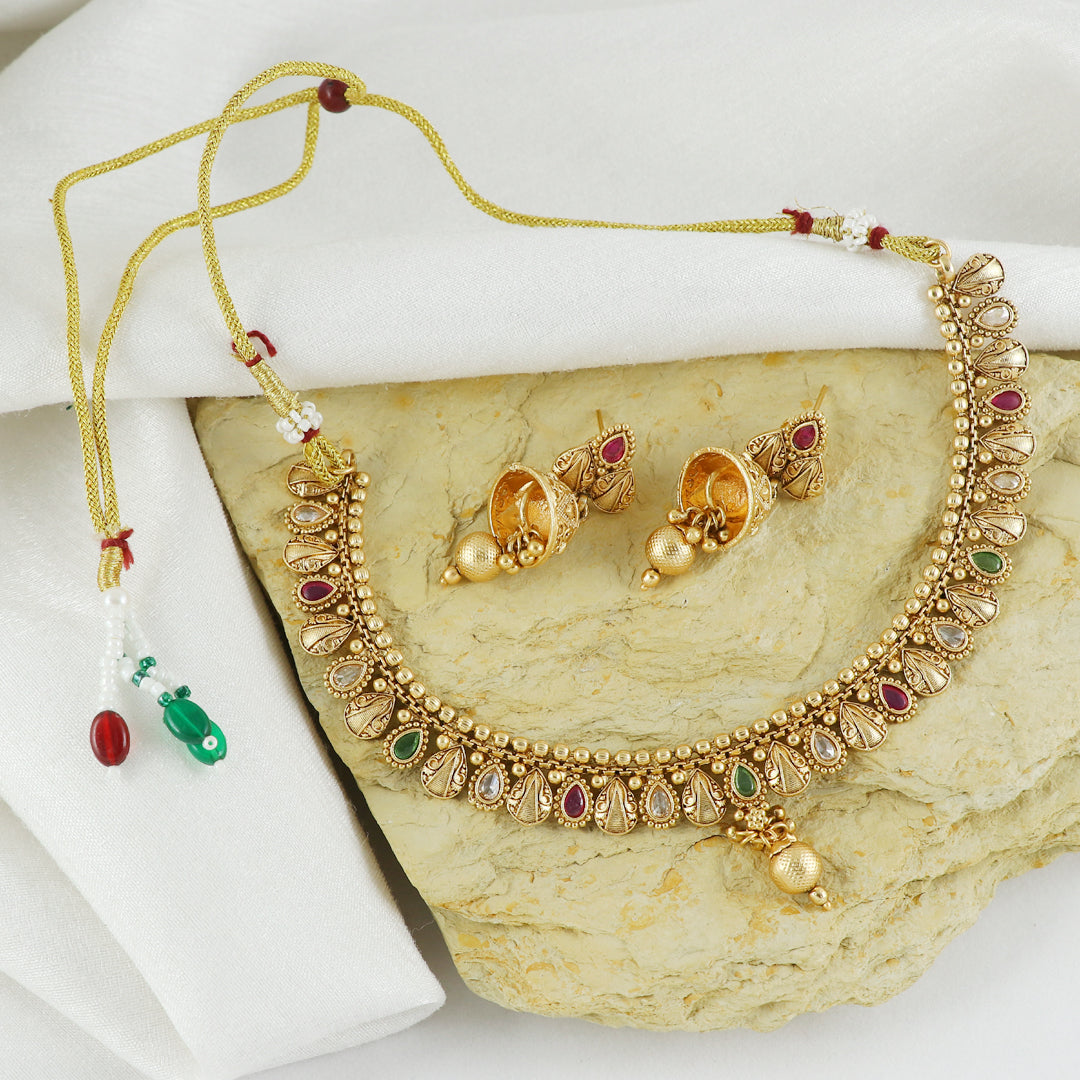 Eternal Bling Gold Traditional Necklace set