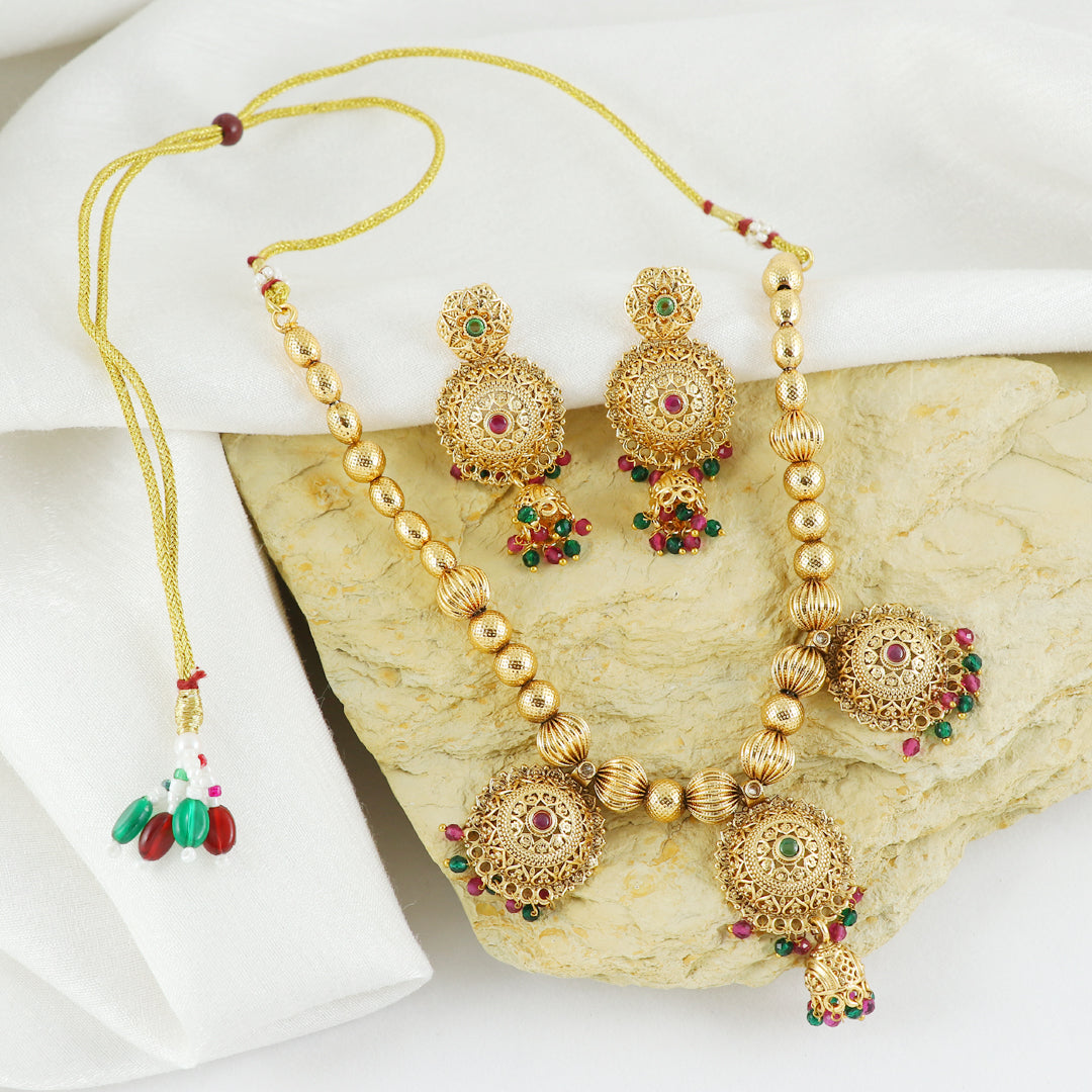 Eternal Bling Gold Traditional Necklace set