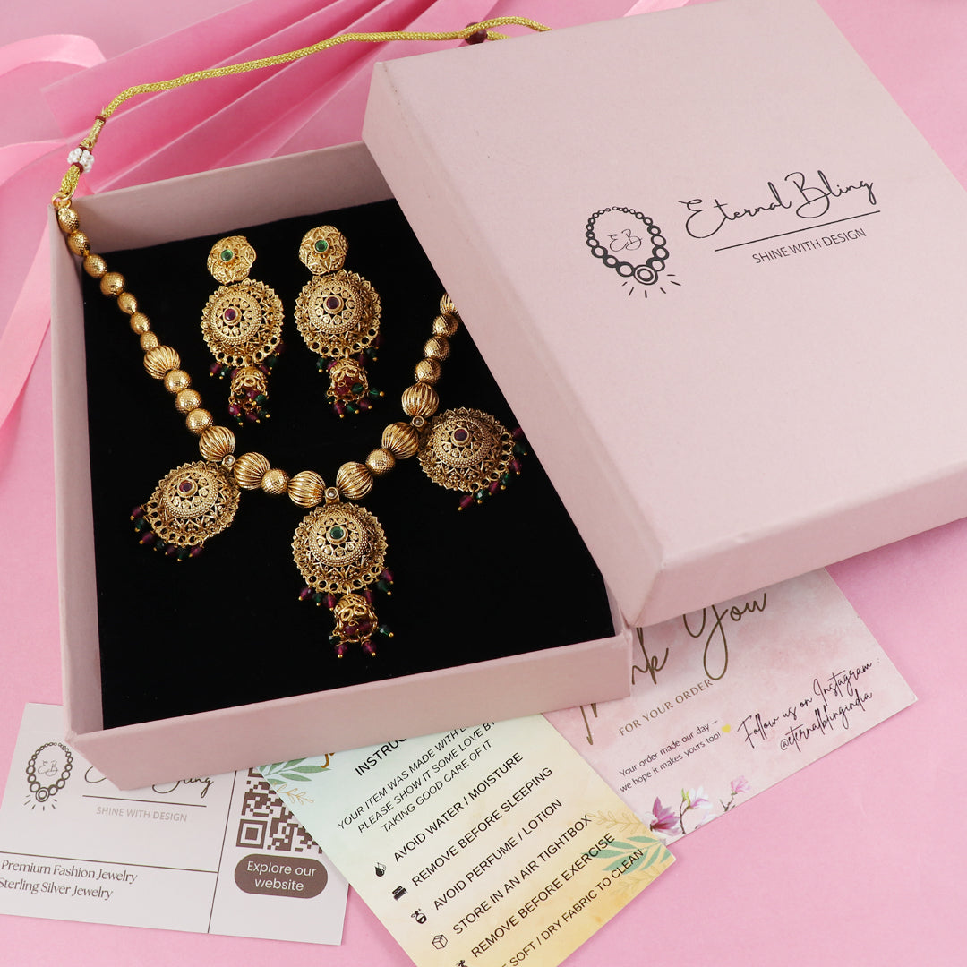 Eternal Bling Gold Traditional Necklace set