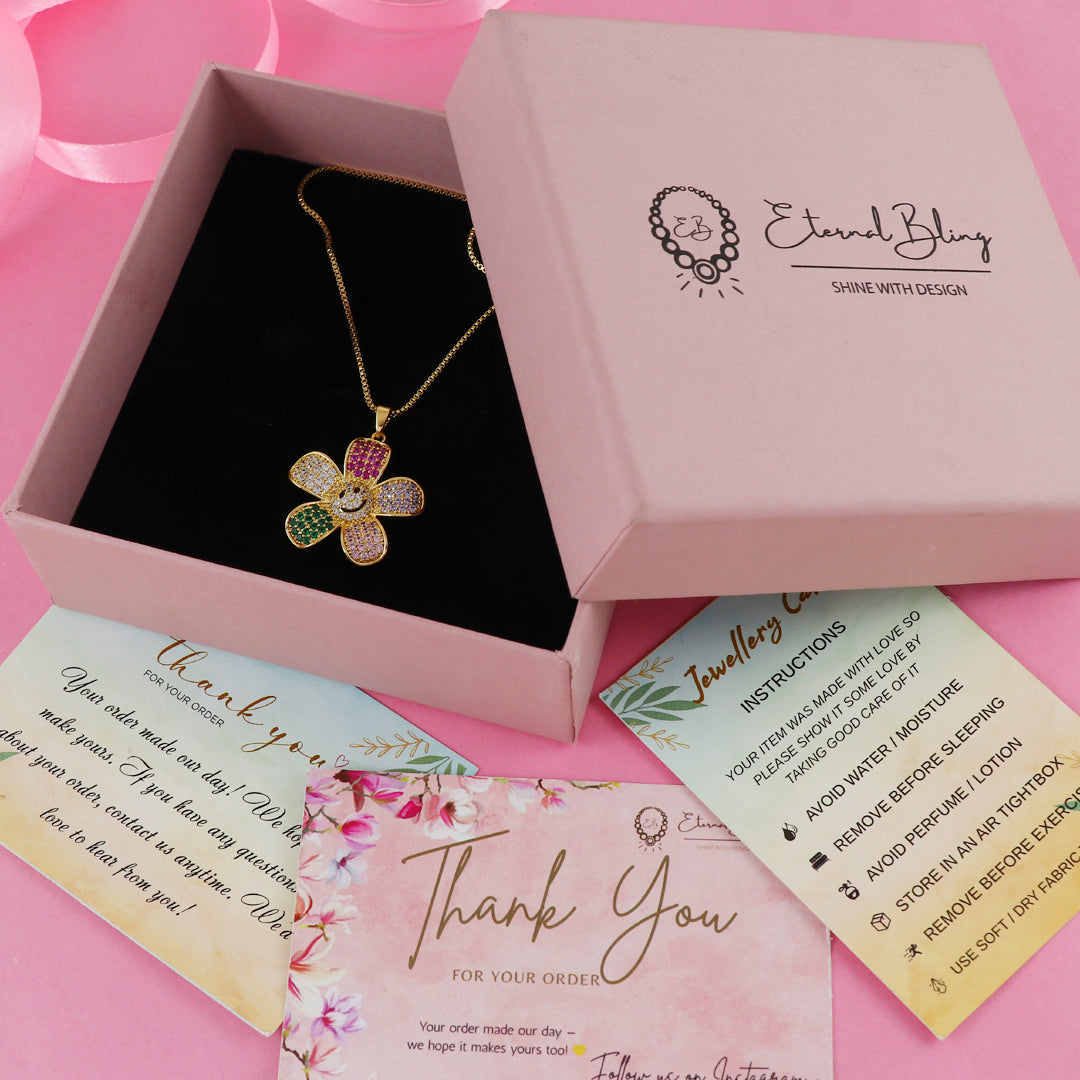 Eternal Bling Smiley Crystal Flower Pendant