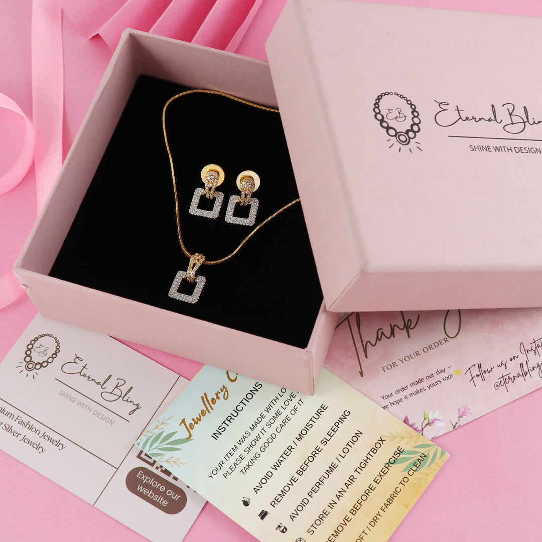 Eternal Bling Hollow Square AD Pendant set