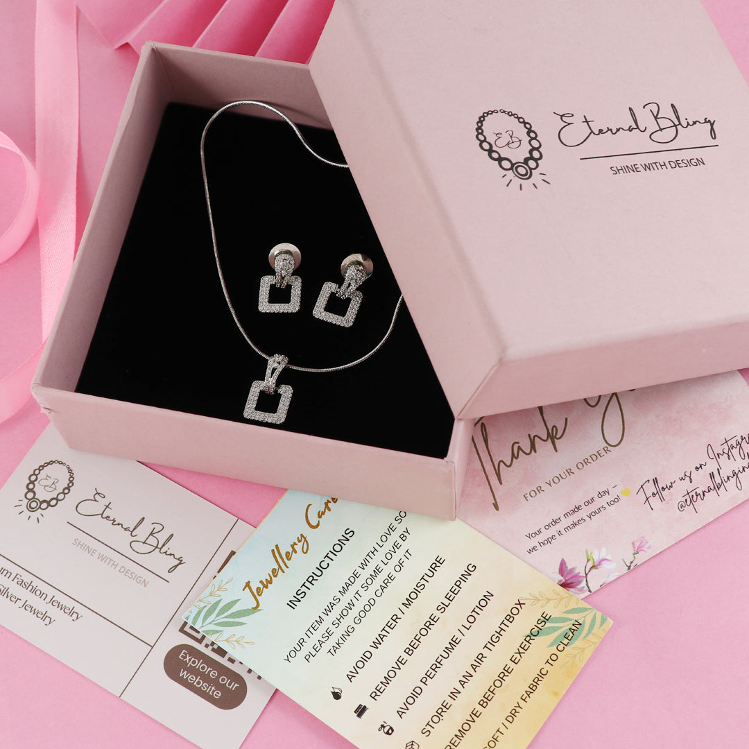 Eternal Bling Hollow Square AD Pendant set