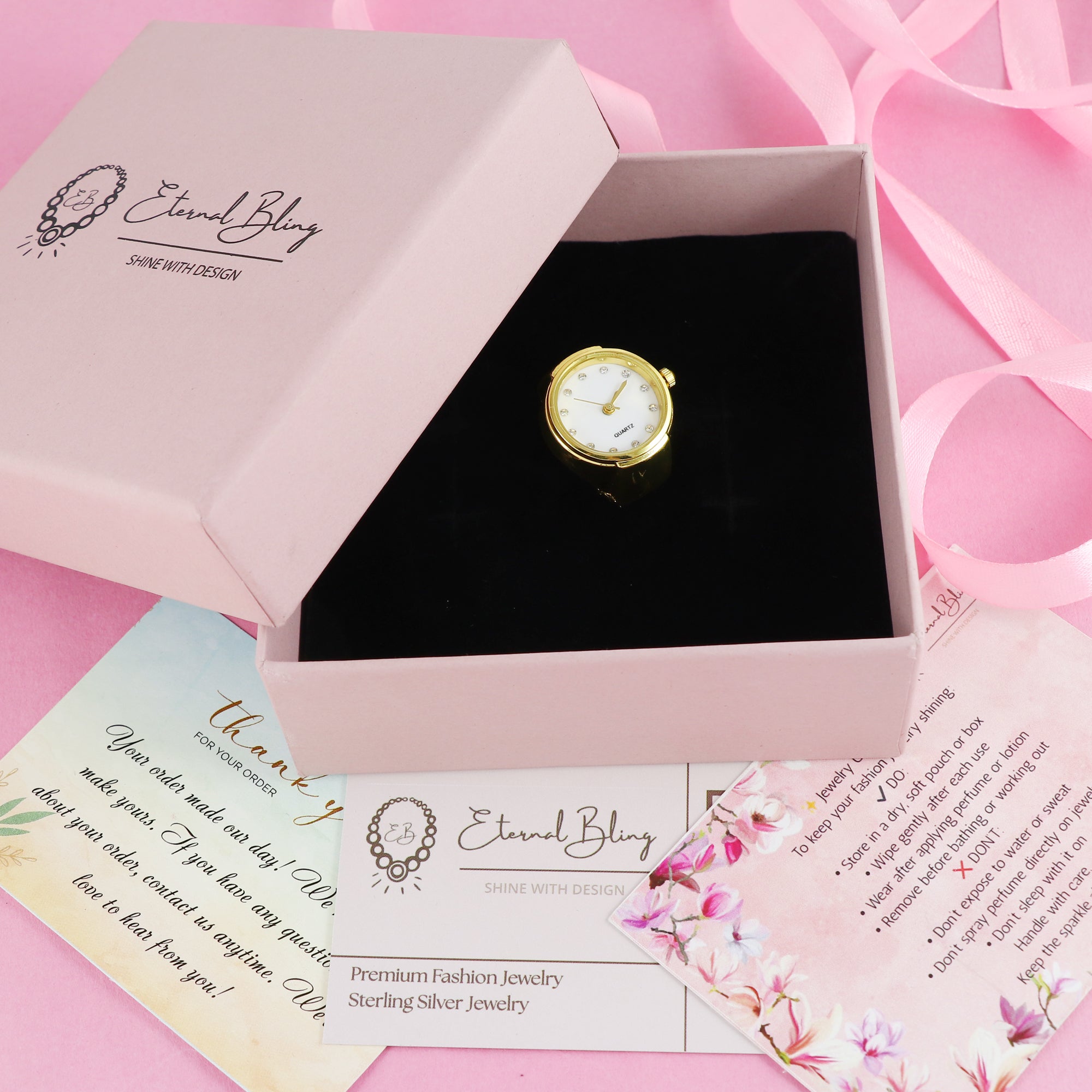 Eternal Bling Gold White Dial Ring Watch