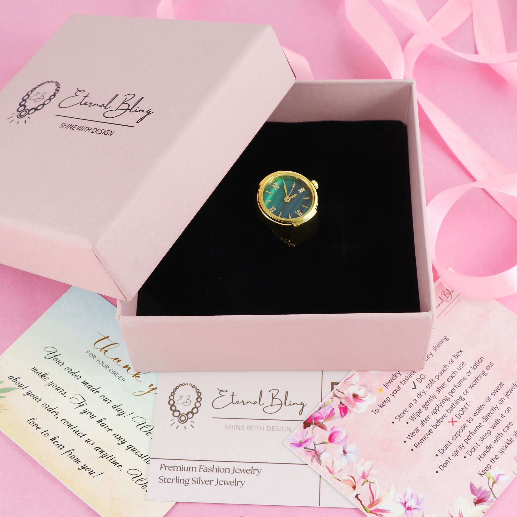 Eternal Bling Gold Green Dial Ring watch