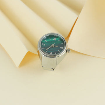 Eternal Bling Silver Green Dial Ring Watch