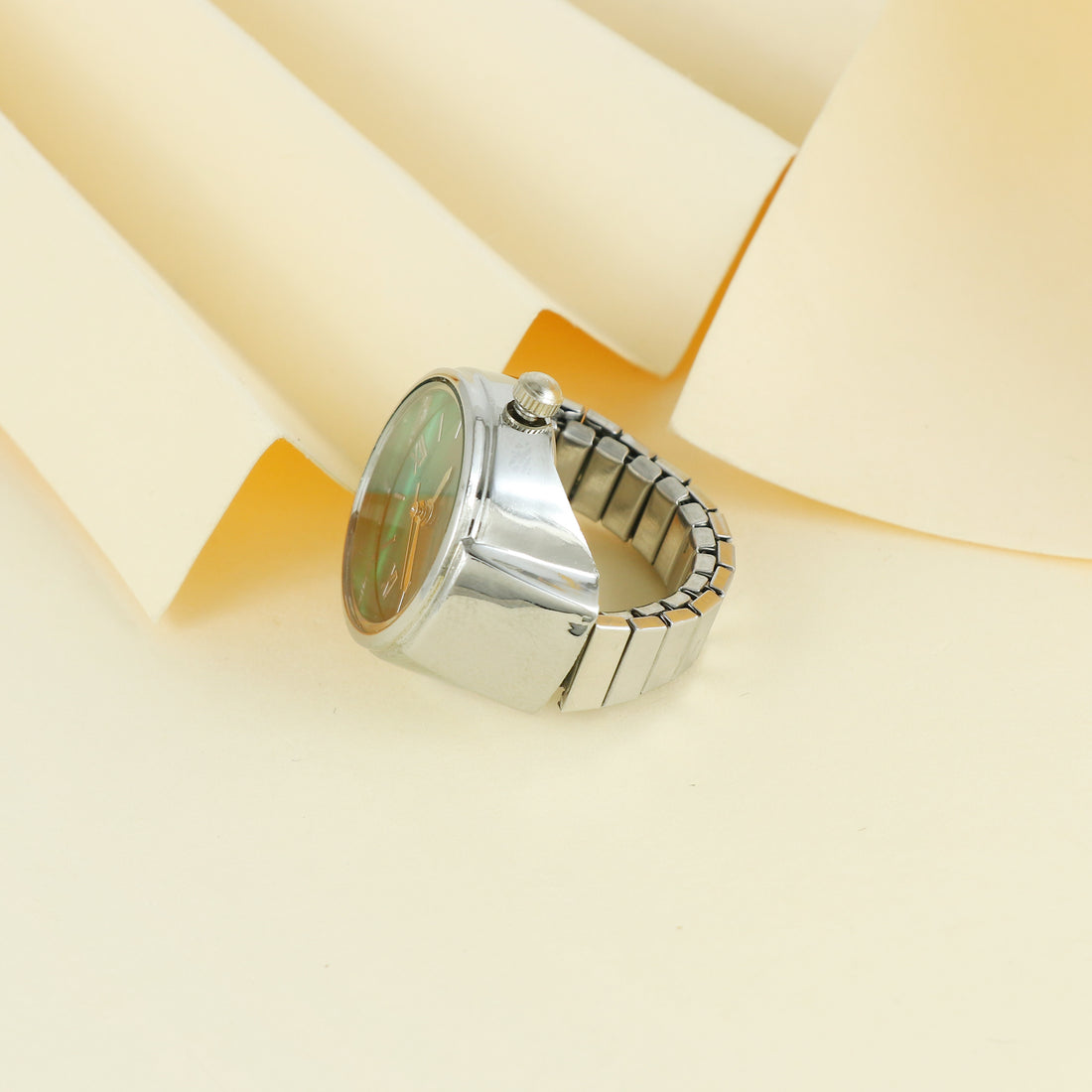 Eternal Bling Silver Green Dial Ring Watch