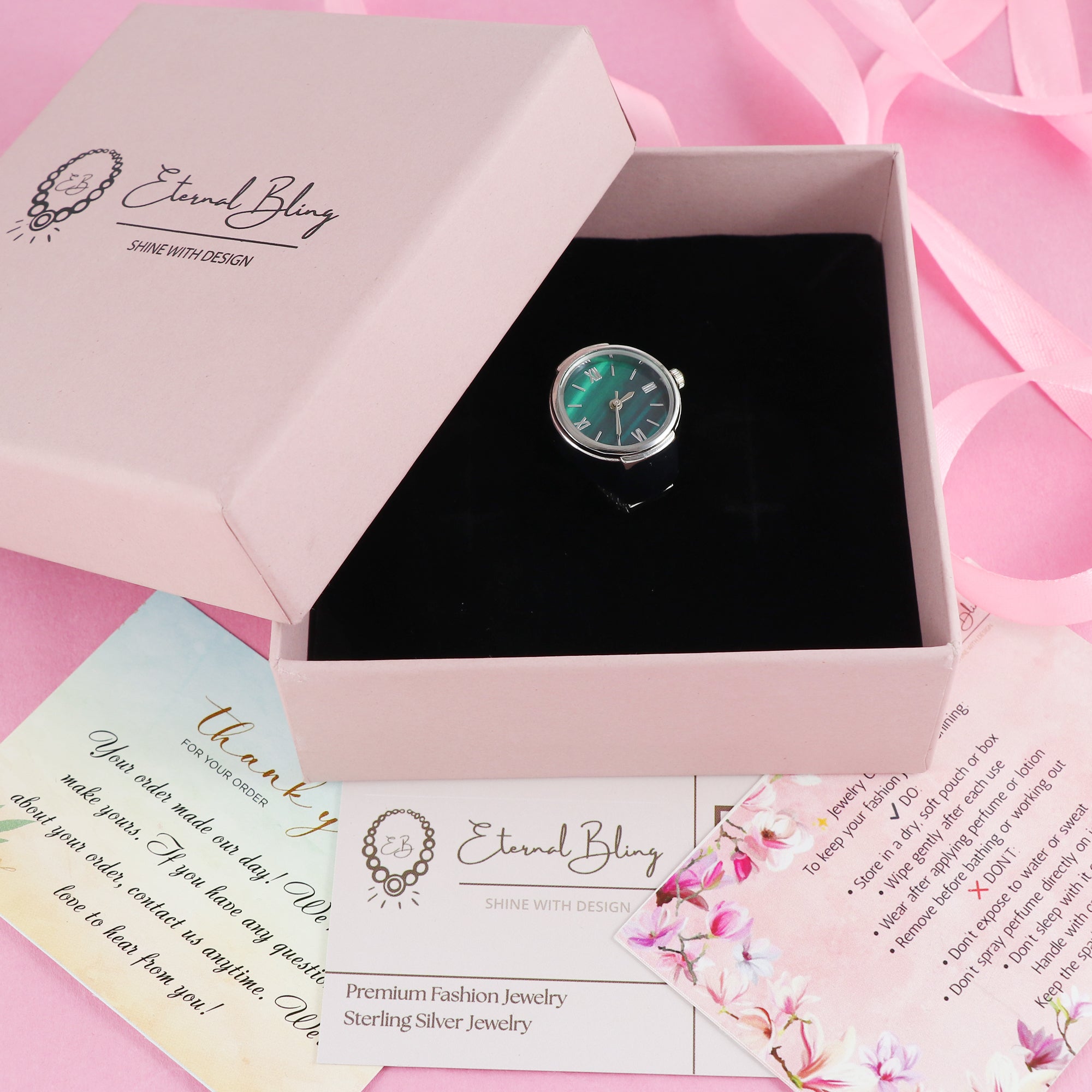 Eternal Bling Silver Green Dial Ring Watch