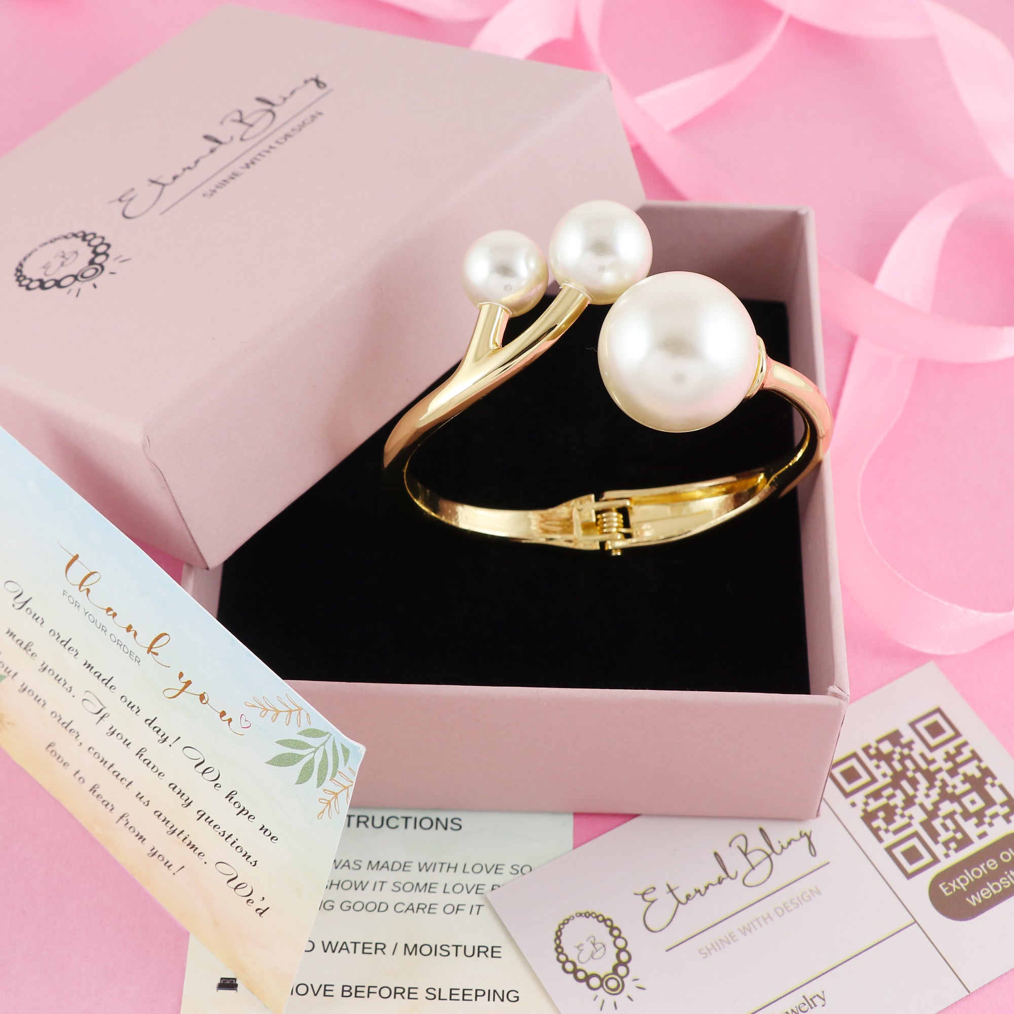 Eternal Bling Adjustable Pristine Pearl kada