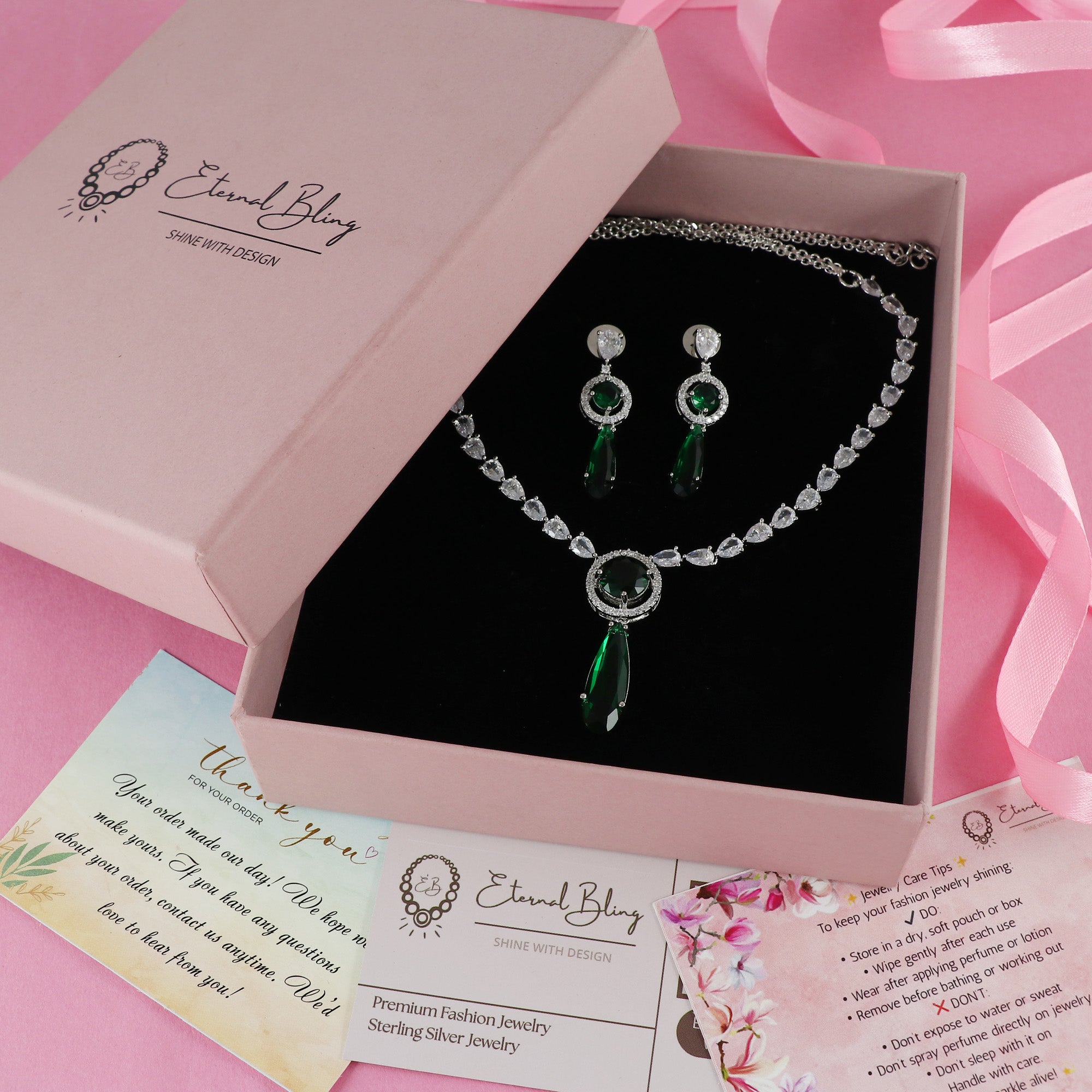 Eternal bling CZ Necklace Set with Drop