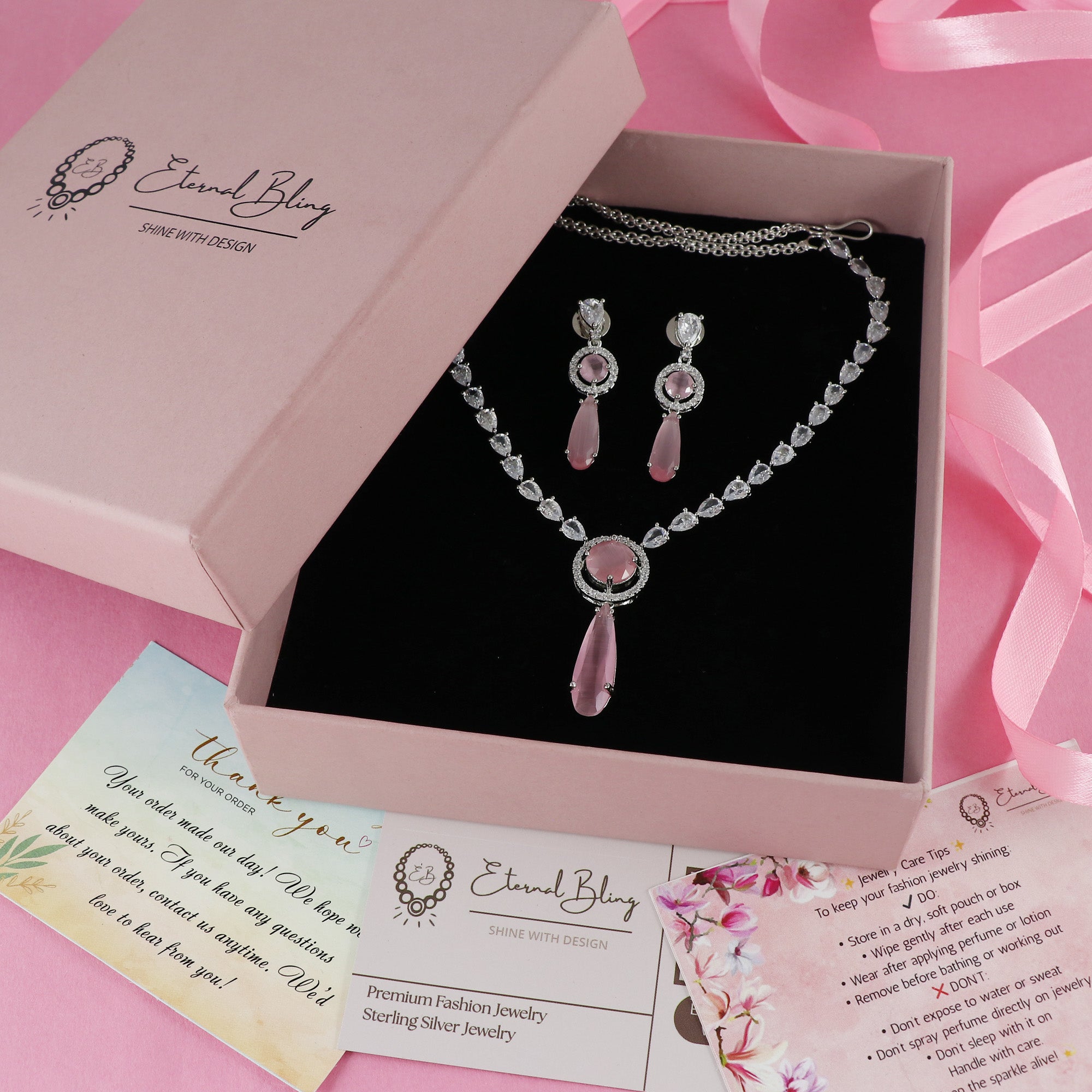 Eternal bling CZ Necklace Set with Drop