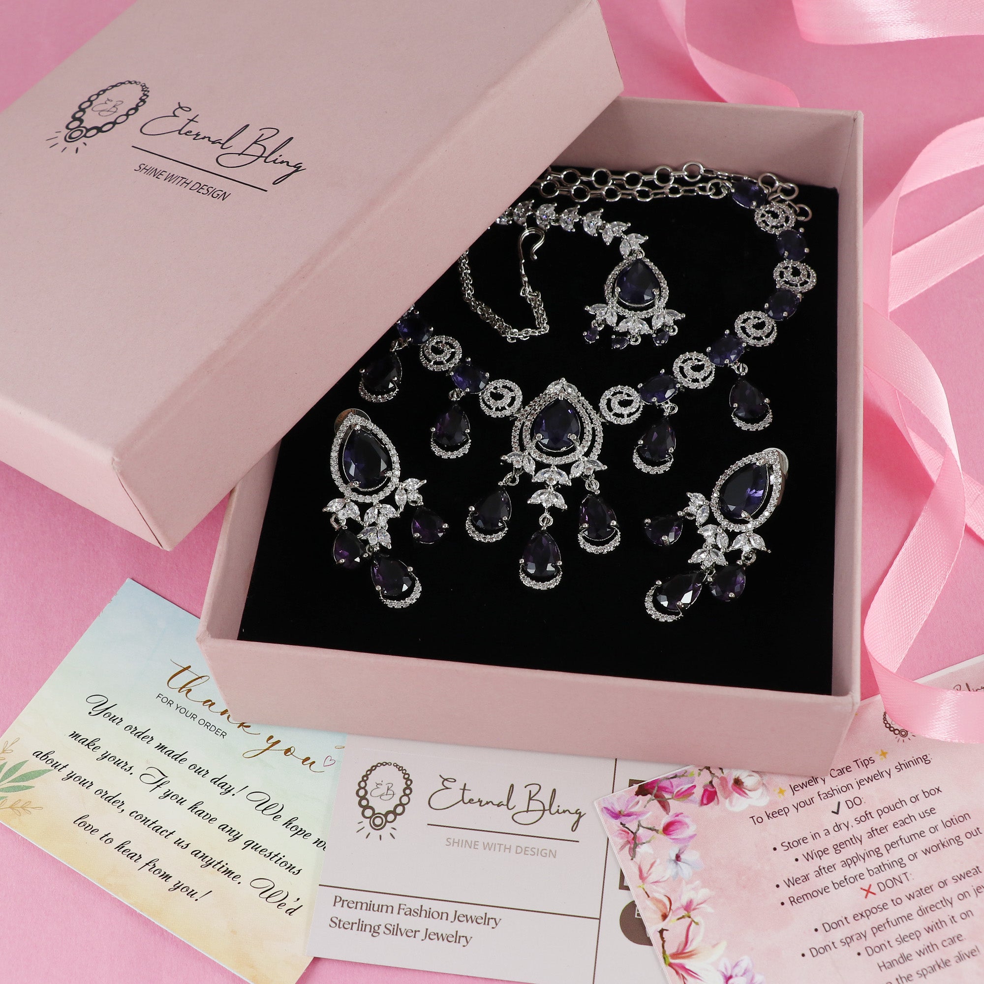 Eternal Bling Colored CZ Necklace Set