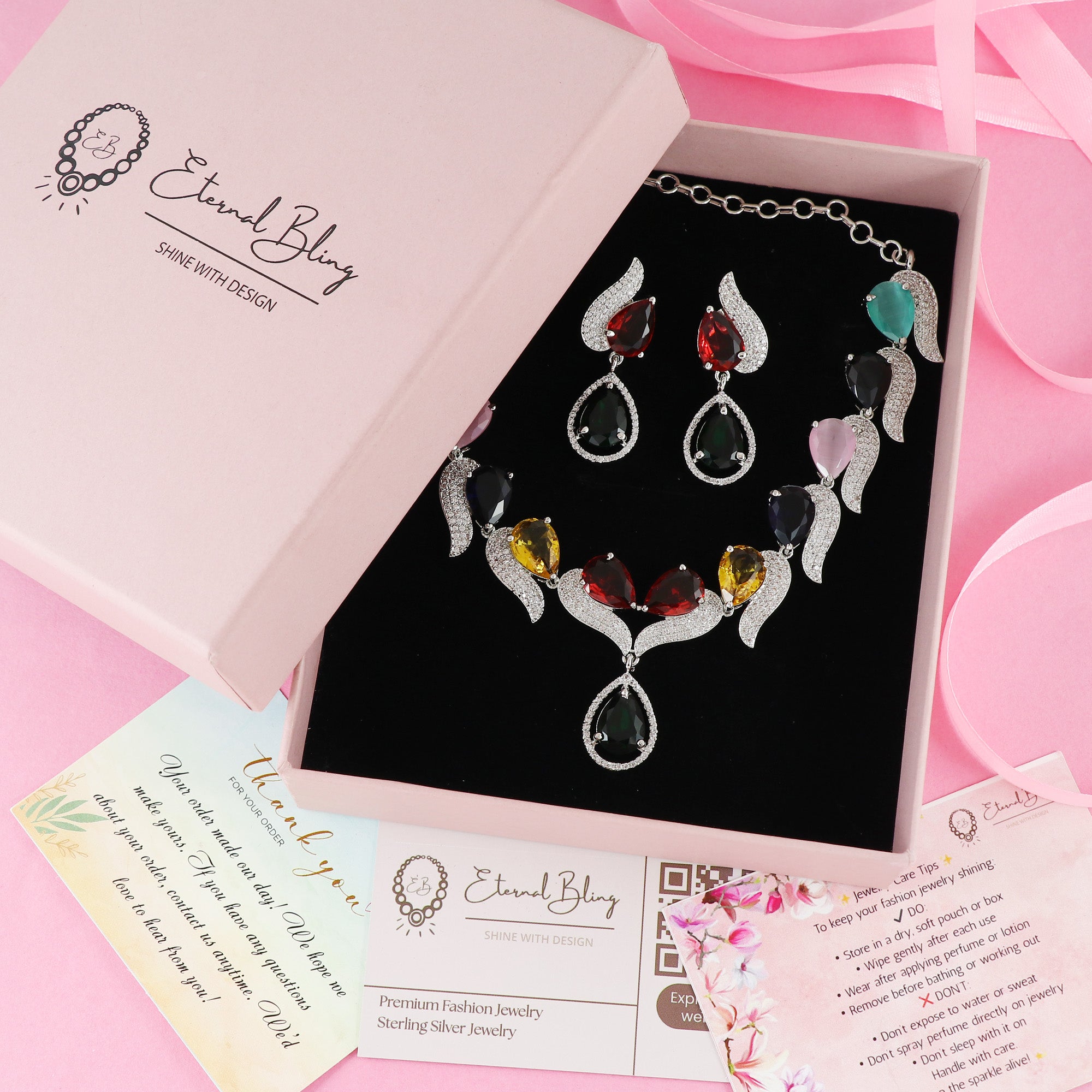 Eternal Bling Multicolor CZ Necklace Set