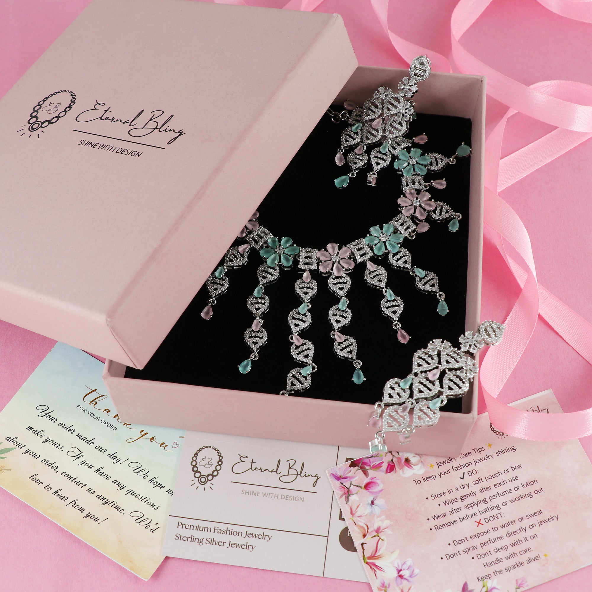 Eternal Bling Flower CZ Necklace Set