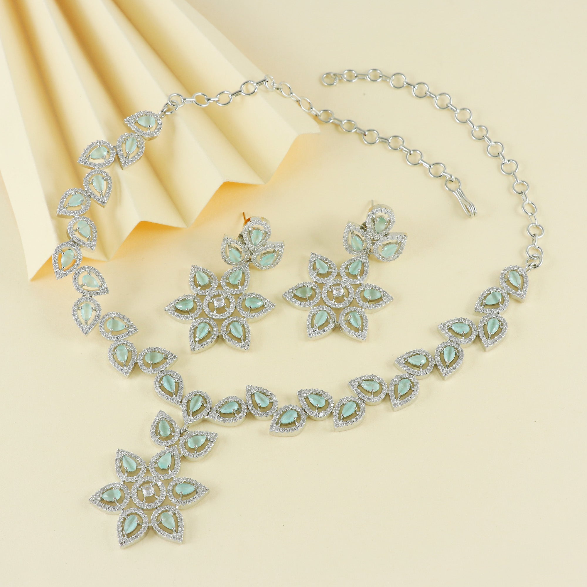Eternal Bling Big Flower Drop CZ Necklace Set