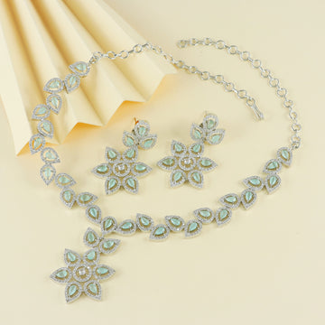 Eternal Bling Big Flower Drop CZ Necklace Set