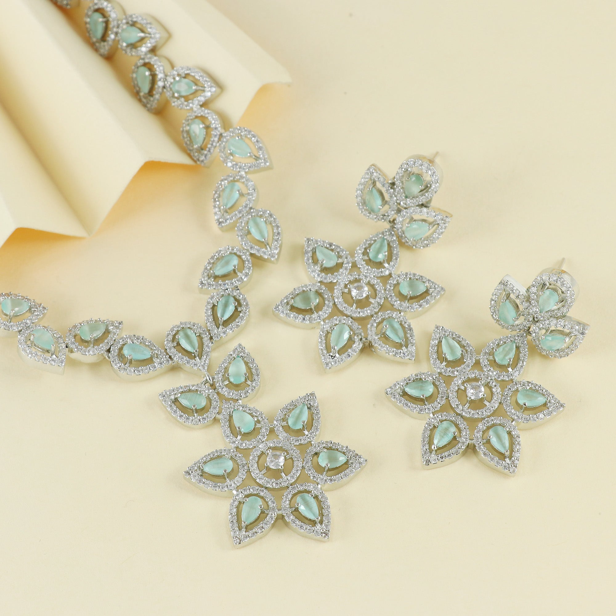 Eternal Bling Big Flower Drop CZ Necklace Set