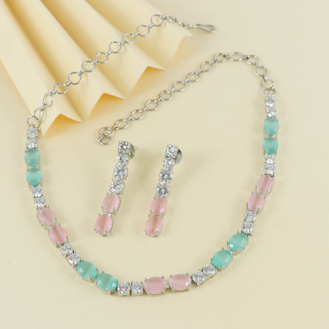 Eternal Bling Pink Mint CZ Necklace Set