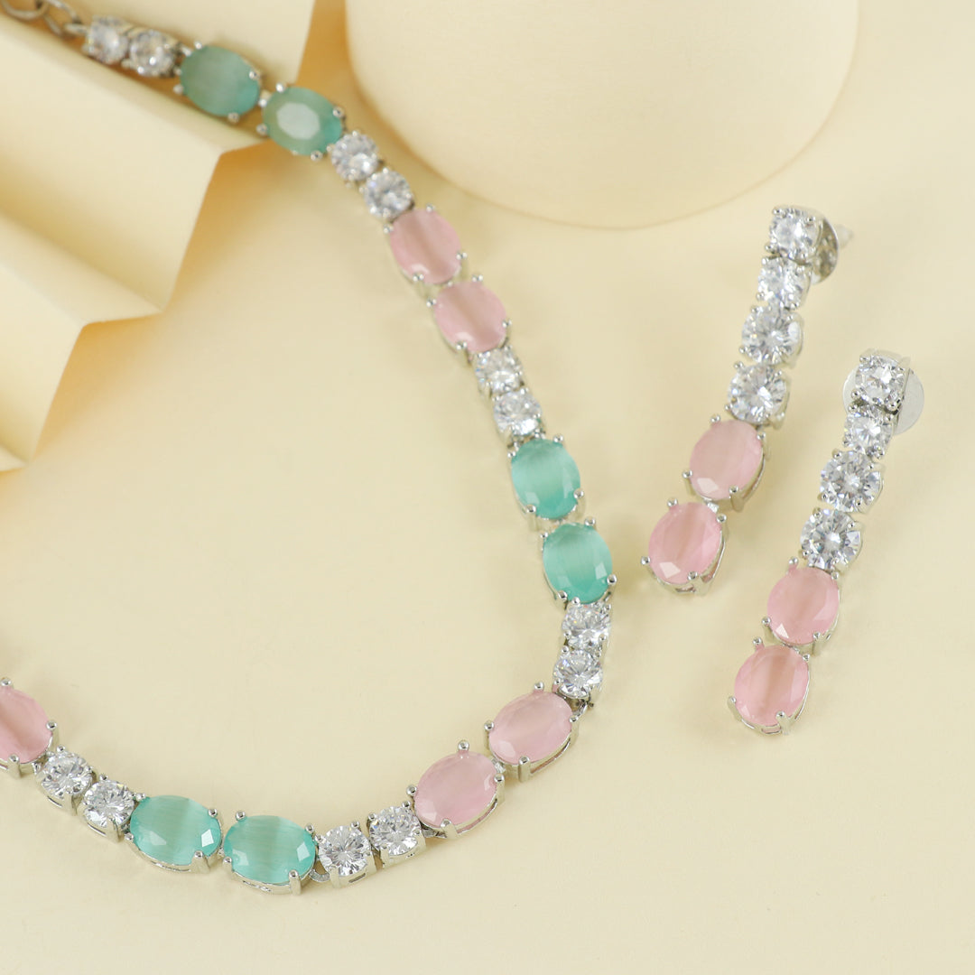 Eternal Bling Pink Mint CZ Necklace Set