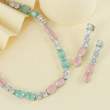 Eternal Bling Pink Mint CZ Necklace Set