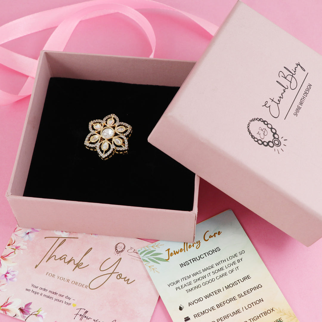 Eternal Bling CZ Flower Polki Ring