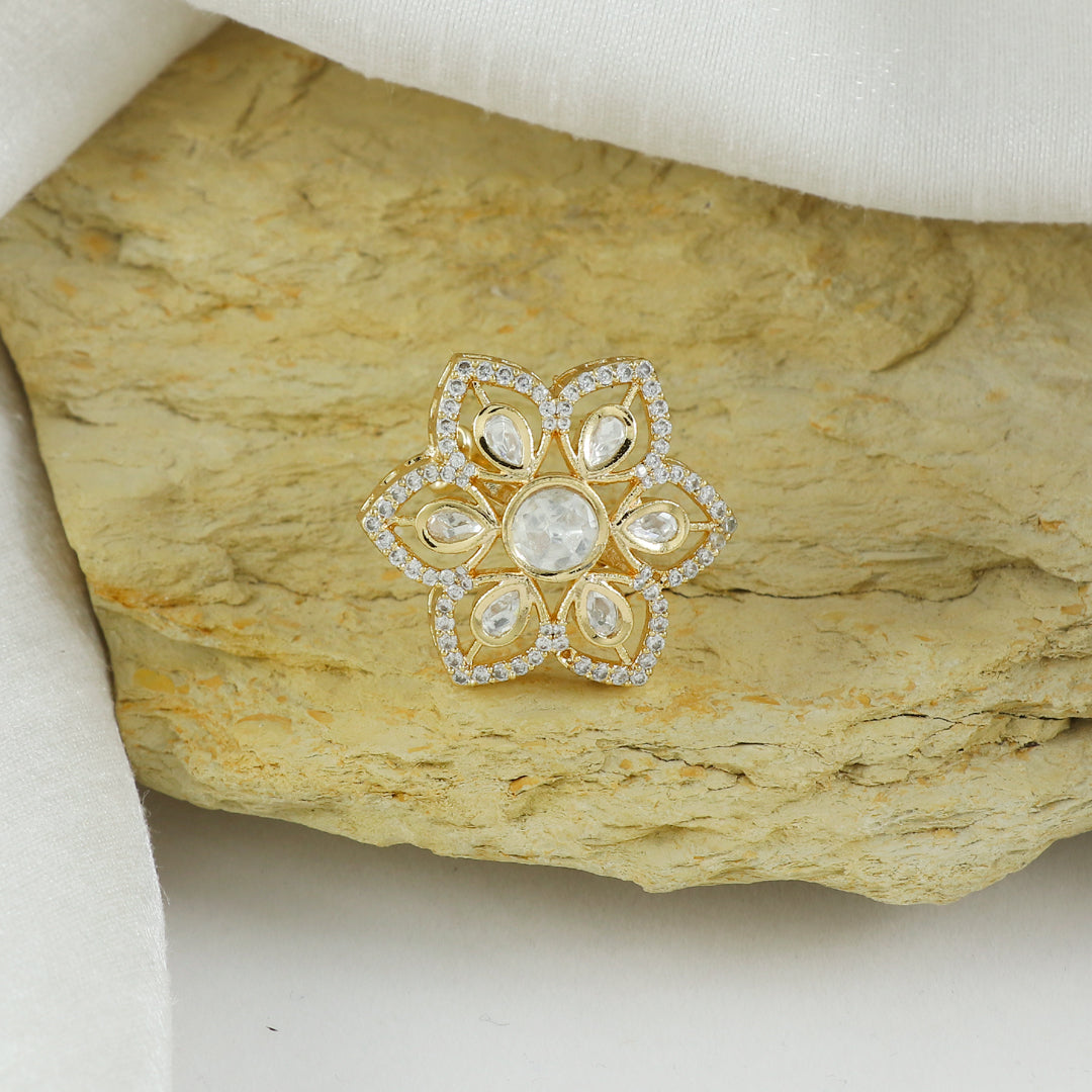 Eternal Bling CZ Flower Polki Ring